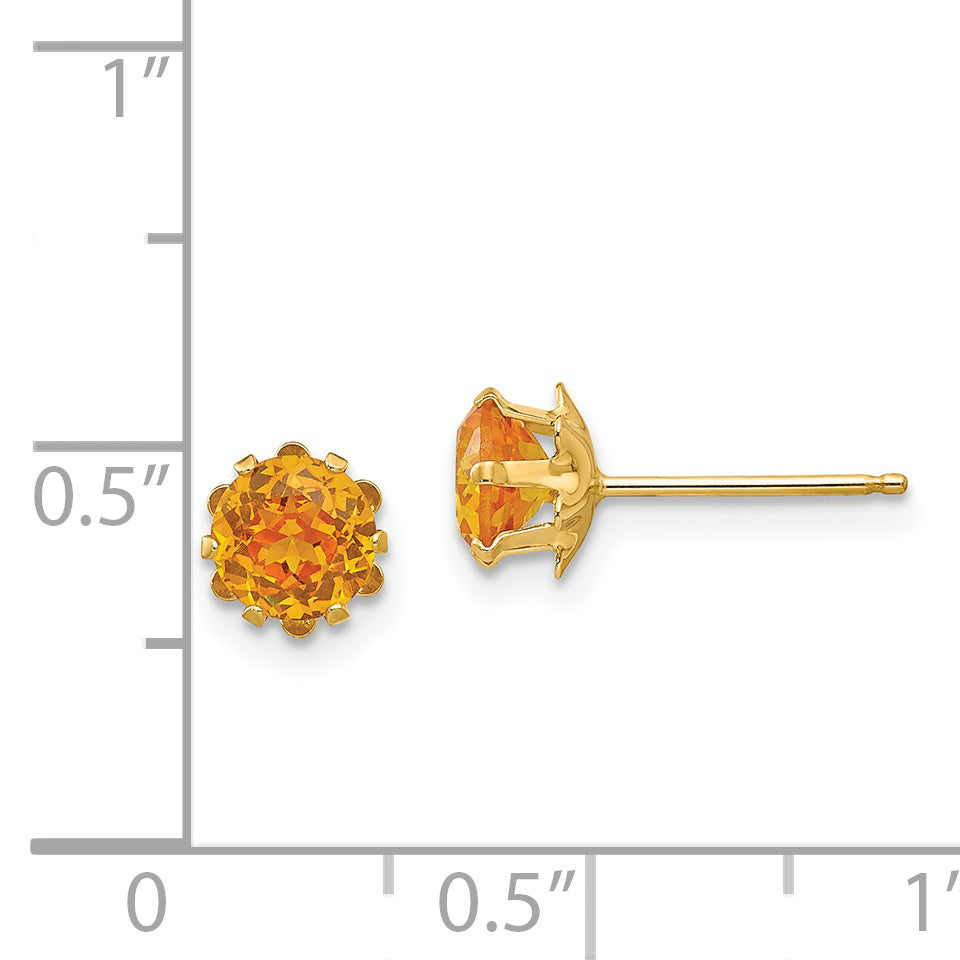 14K Yellow Gold Madi K 5mm Cubic Zirconia Birthstone (Nov) Earrings