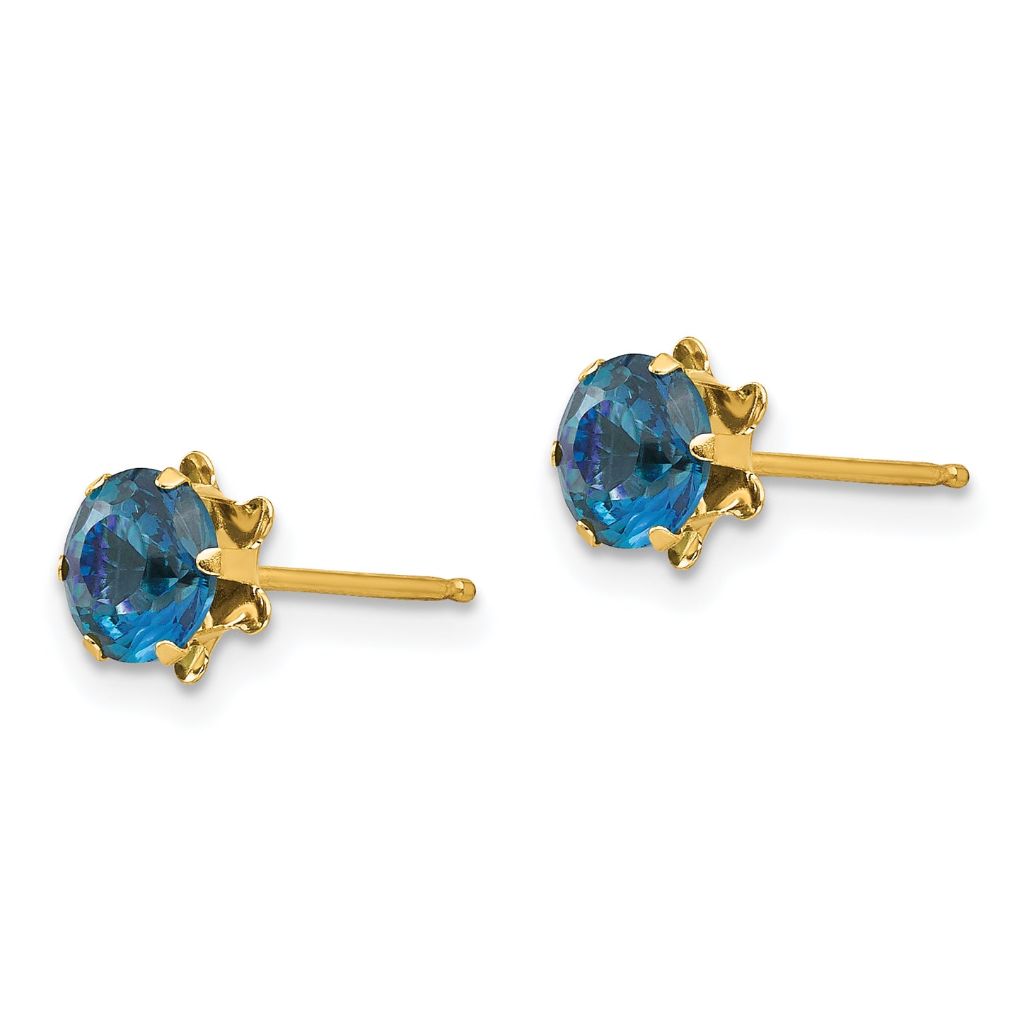 14K Yellow Gold Madi K 5mm Cubic Zirconia Birthstone (Dec) Earrings