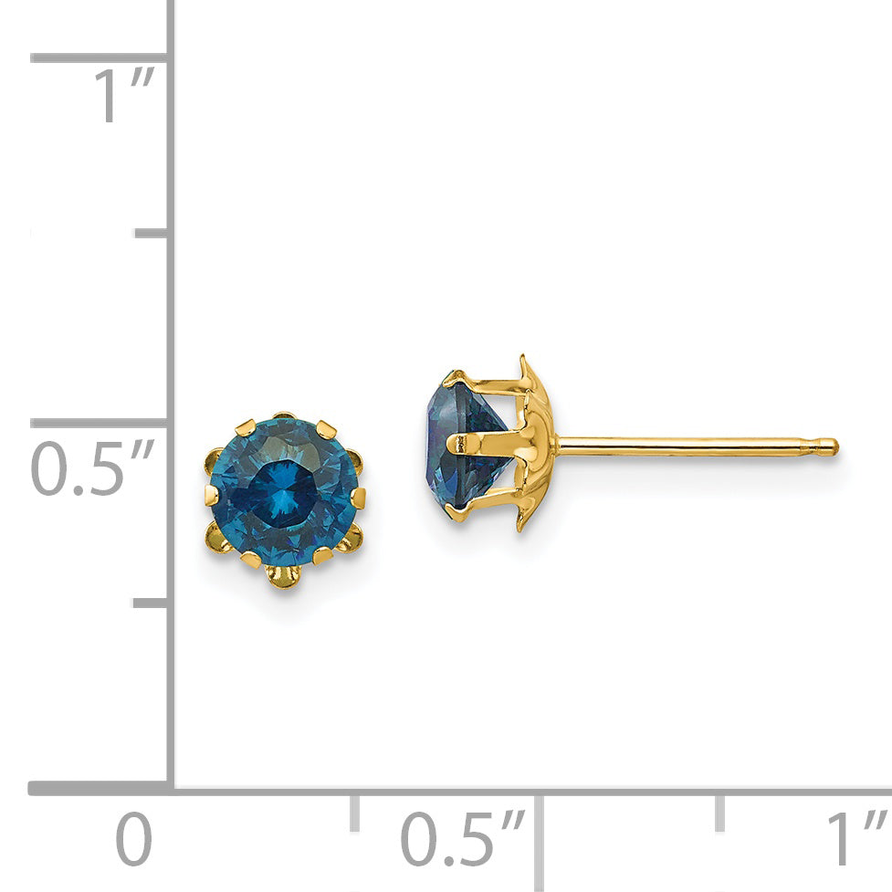 14K Yellow Gold Madi K 5mm Cubic Zirconia Birthstone (Dec) Earrings