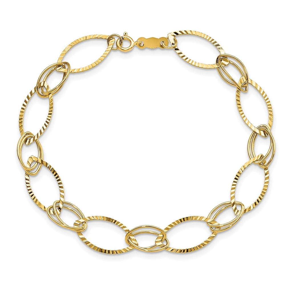 14K Yellow Gold Fancy Link Bracelet – Elegant Jewelry Gift for Birthday, Anniversary, Engagement, Wedding