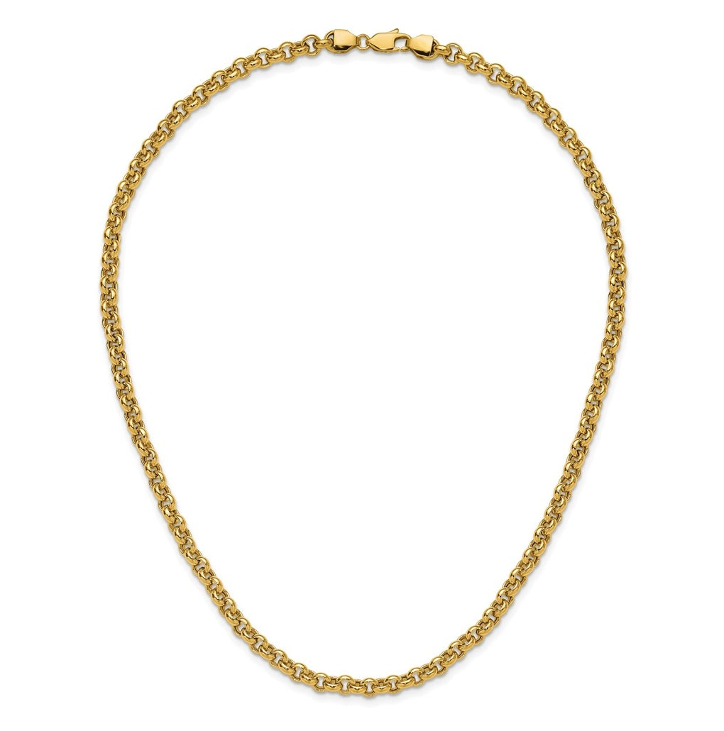 14K Yellow Gold 18in 5mm Polished Fancy Rolo Link Necklace – Elegant Jewelry Gift for Birthday, Anniversary, Engagement, Wedding