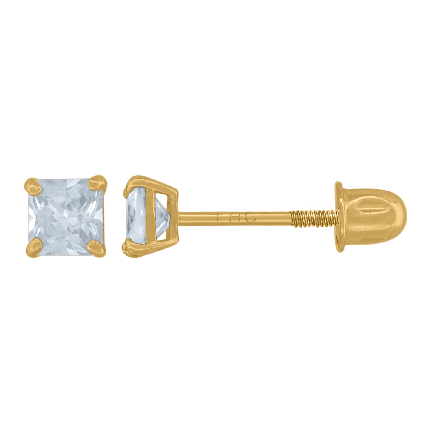 14K Yellow Gold Womens Princess-Cut Cubic-Zirconia 3mm Square Stud Earrings
