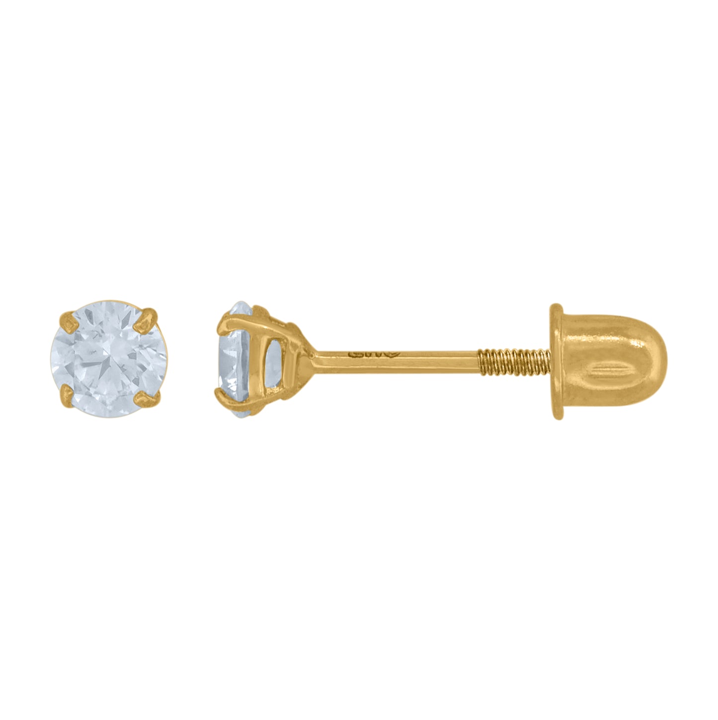 14K Yellow Gold Womens Cubic-Zirconia 3mm Round Stud Earrings