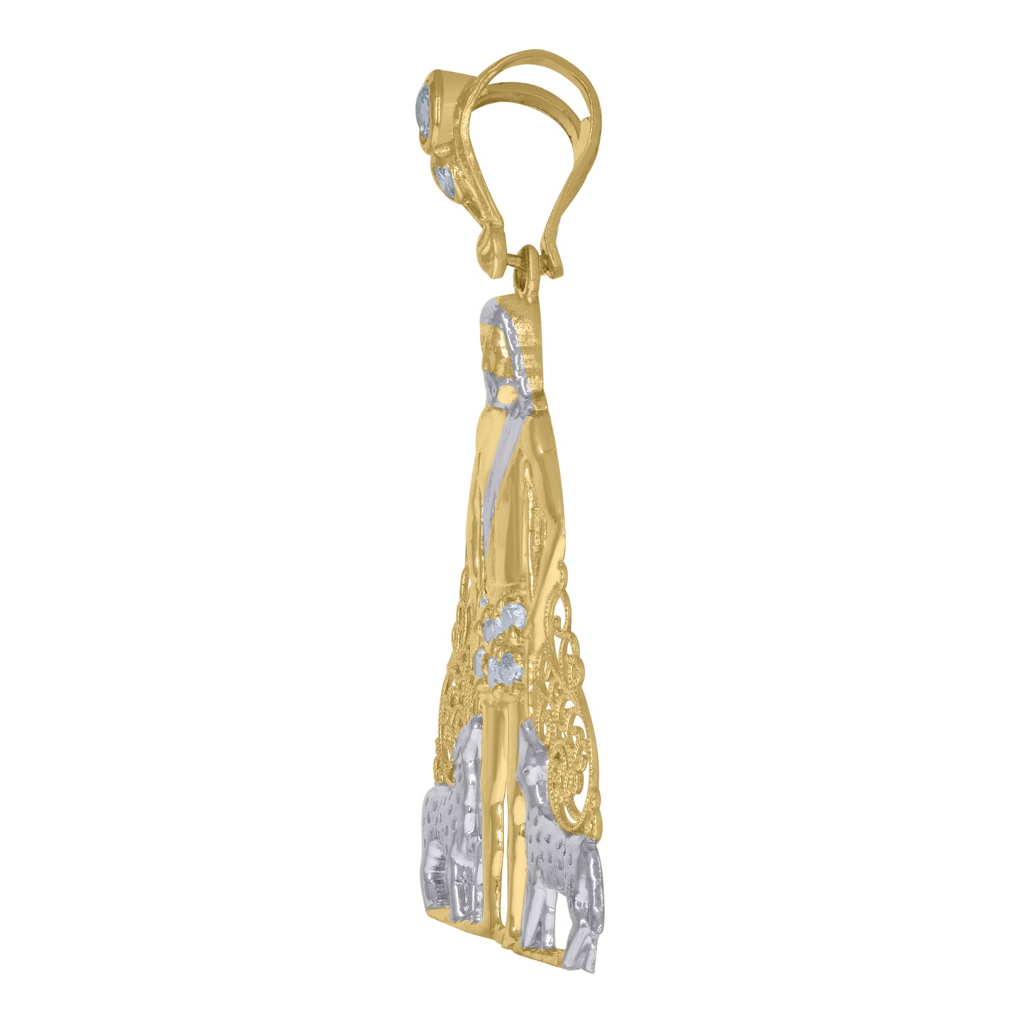 10K Two-Tone Gold Mens Cubic-Zirconia St. Lazarus Religious Charm Pendant