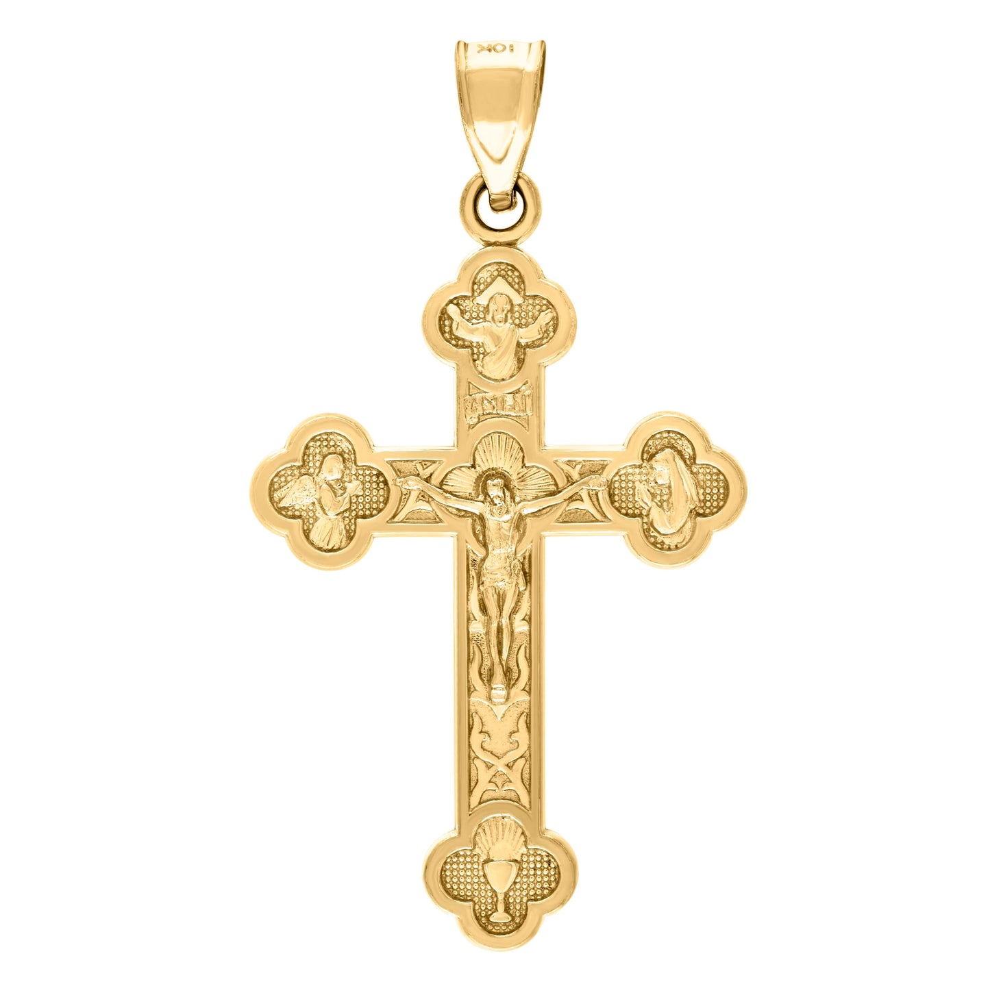 10K Yellow Gold Mens Crucifix Cross Religious Charm Pendant