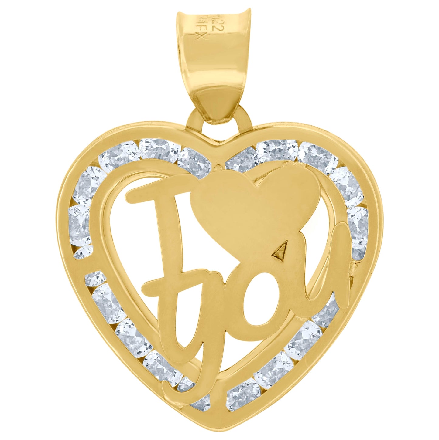 10K Yellow Gold Unisex Cubic-Zirconia I Love You Heart Charm Pendant