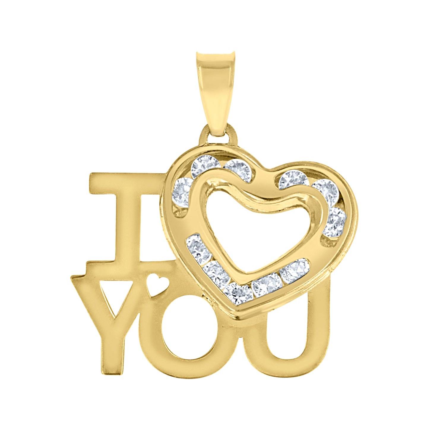 10K Yellow Gold Womens Cubic-Zirconia Polished Finish I Love You Heart Charm Pendant