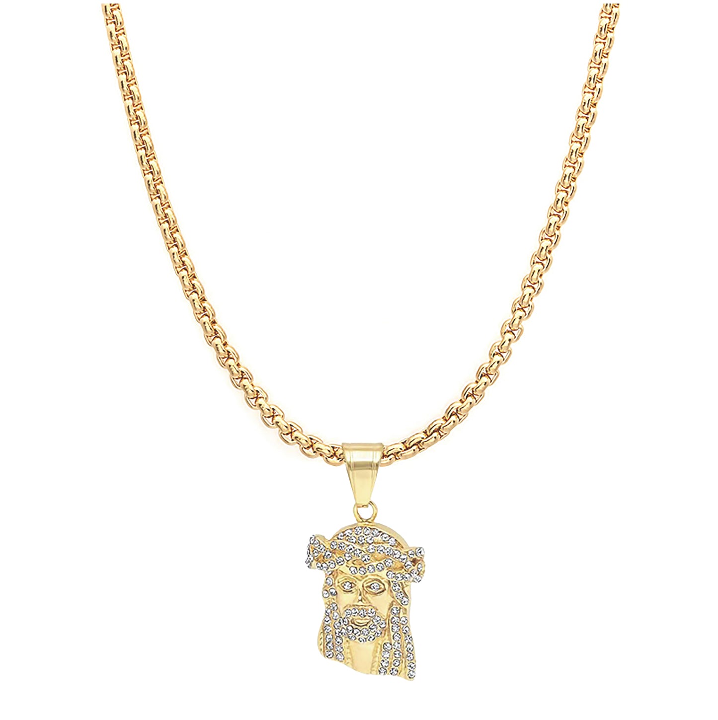 Stainless Steel Mens Yellow Cubic Zirconia Jesus Religious Charm Pendant