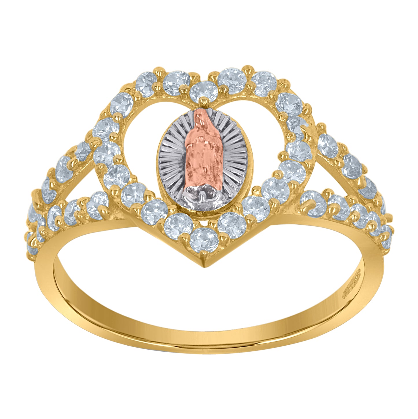 10K Tri-Color Gold Womens Cubic-Zirconia Guadalupe Religious Rings
