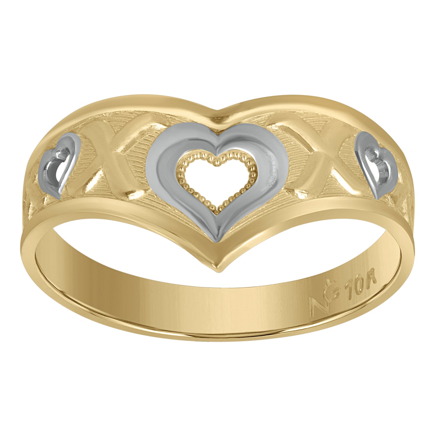 10K Two-Tone Gold Womens Heart Love & Hearts Rings