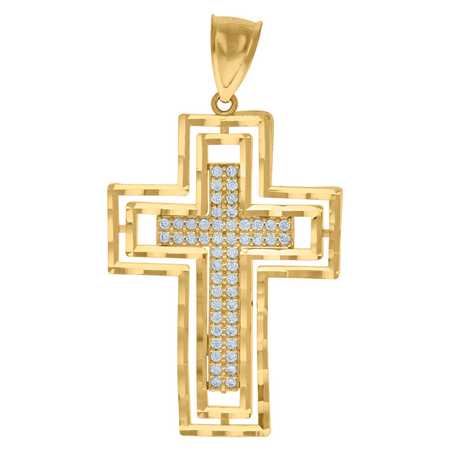 10K Yellow Gold Mens Cubic-Zirconia Cross Religious Charm Pendant