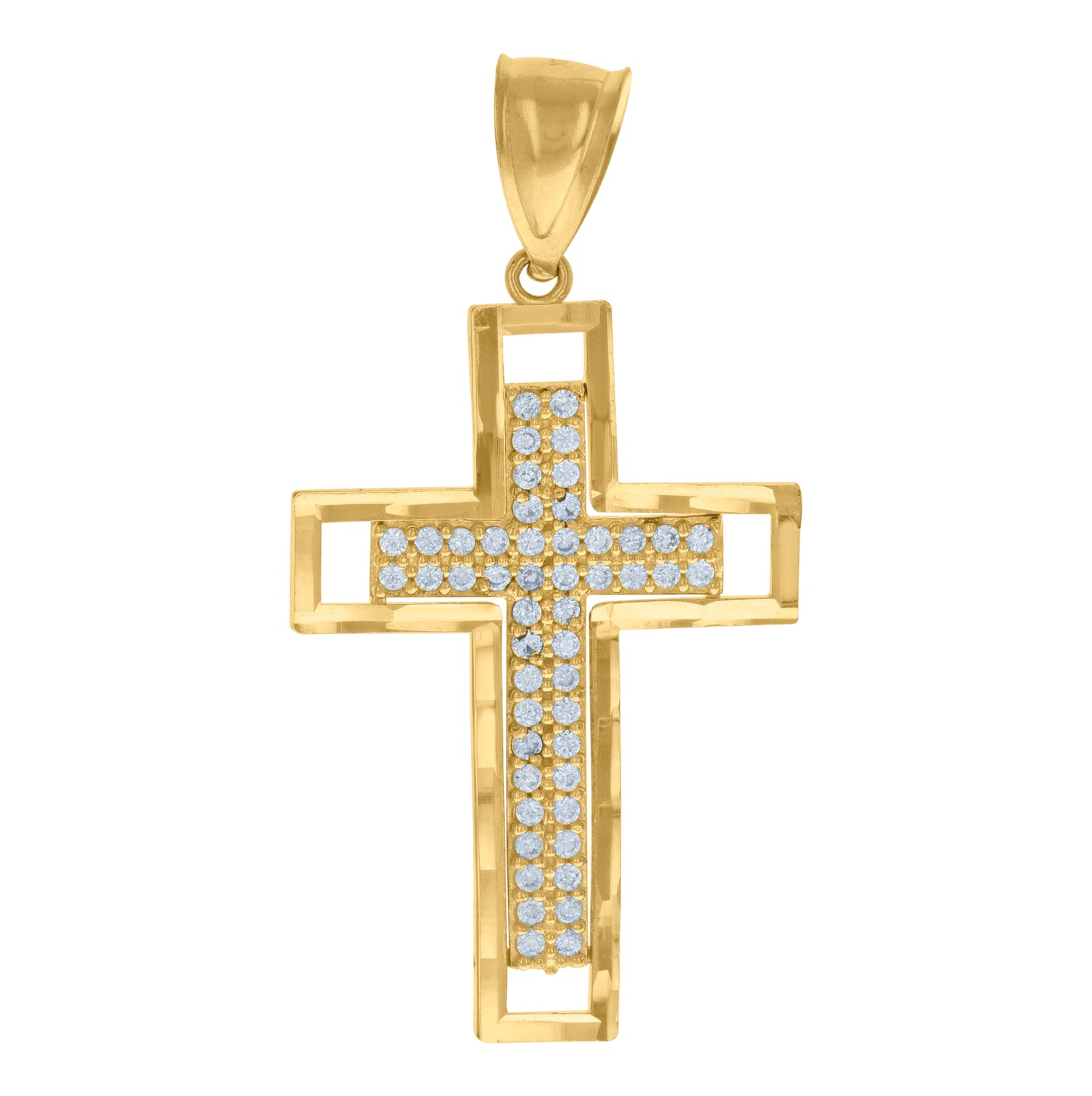 10K Yellow Gold Mens Cubic-Zirconia Cross Religious Charm Pendant
