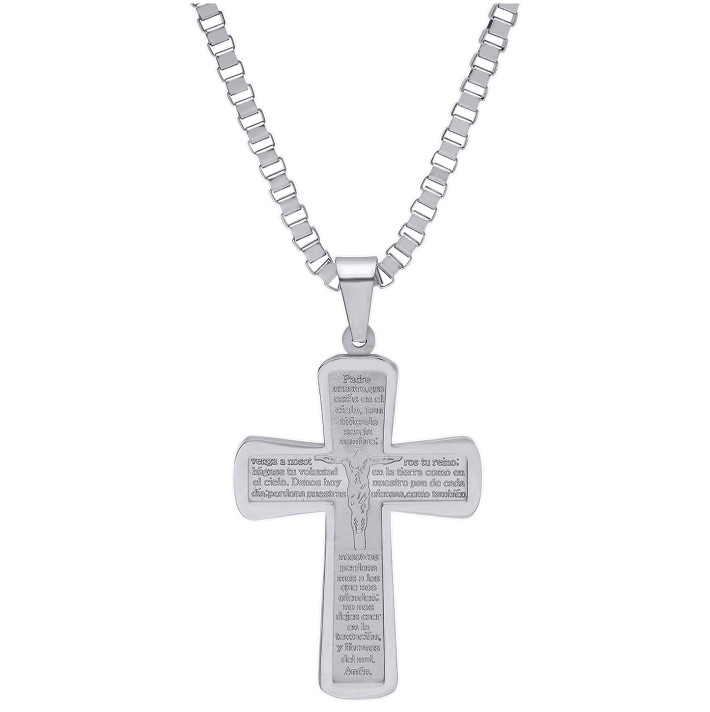 Stainless Steel Mens Lord's Prayer Cross Religious Charm Pendant