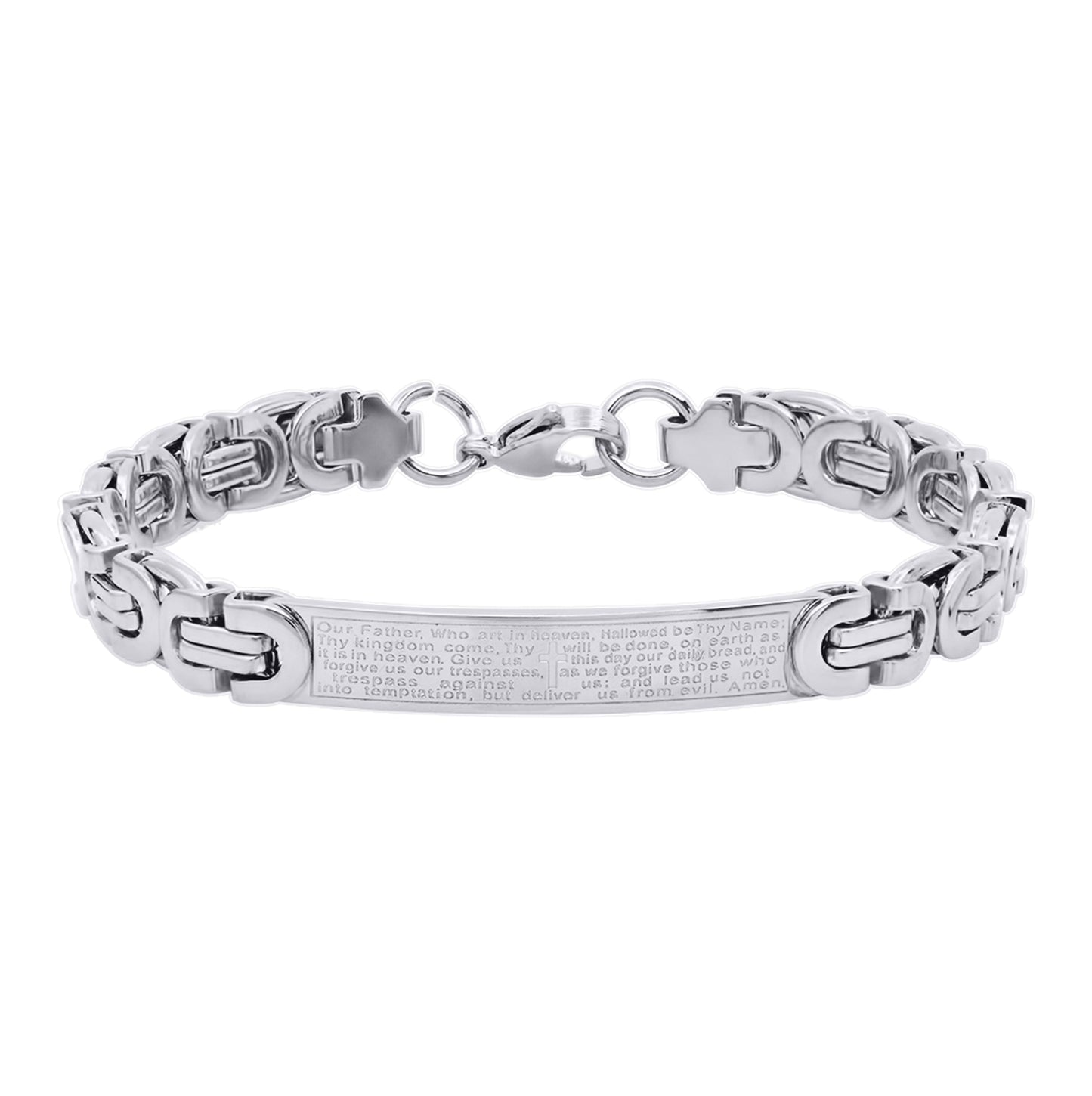 Stainless Steel Mens Lords Prayer Religious Link Bracelet