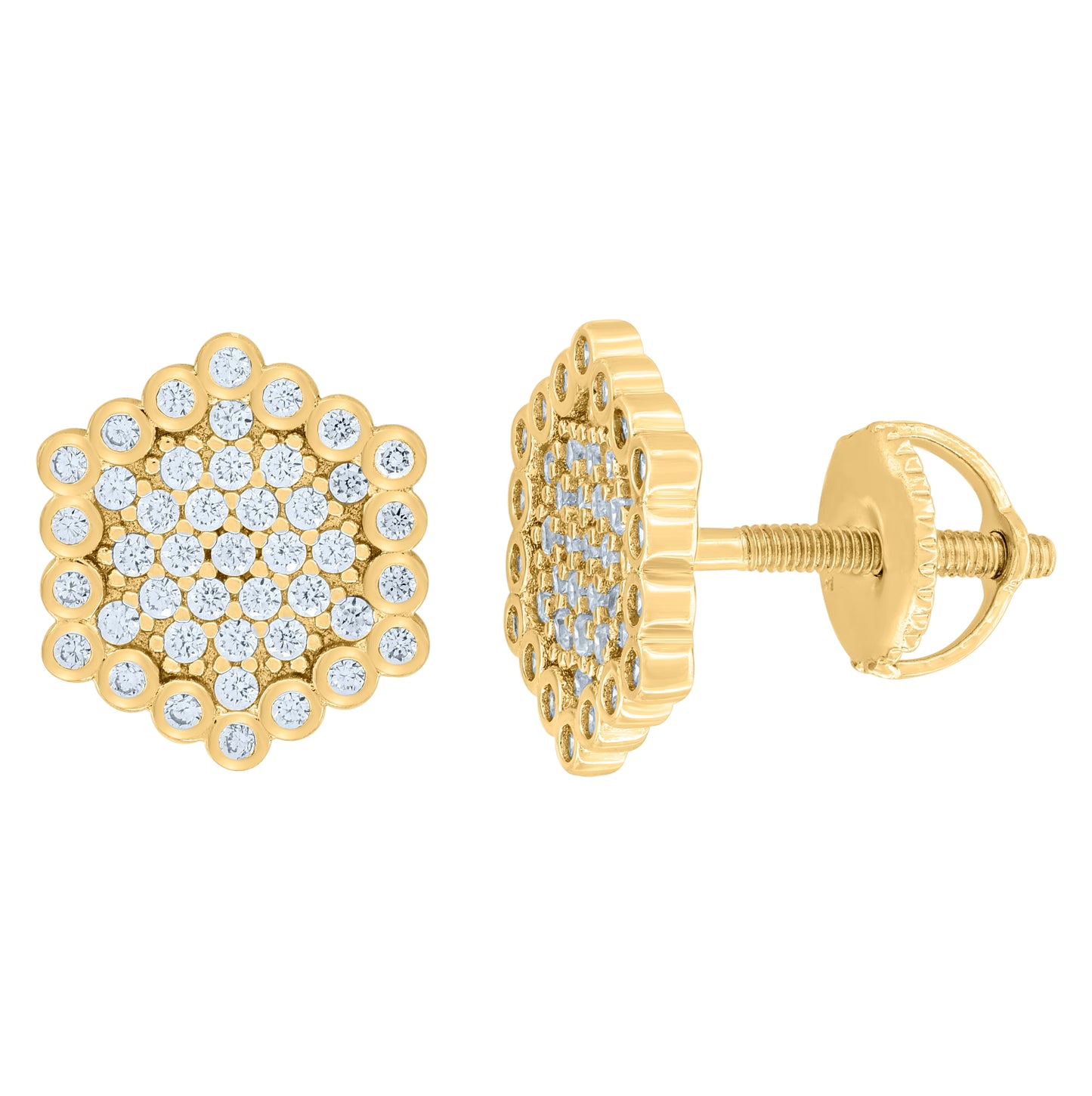 Sterling Silver Yellow-Tone Womens Cubic Zirconia Hexagon Stud Earrings