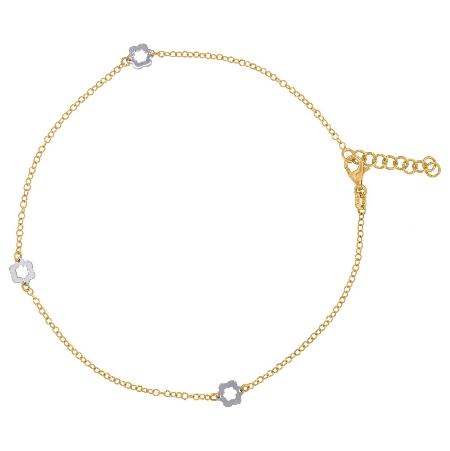 14K Two-Tone Gold Womens Polished Finish Flower Anklet