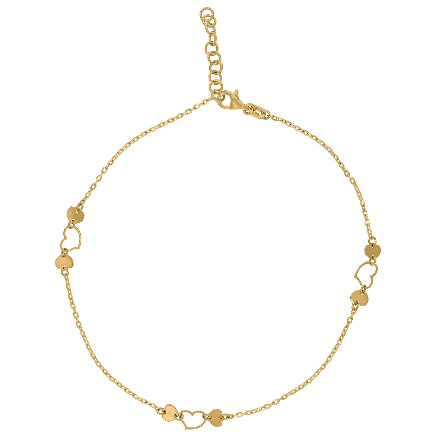 14K Yellow Gold Womens Polished Finish Heart Anklet
