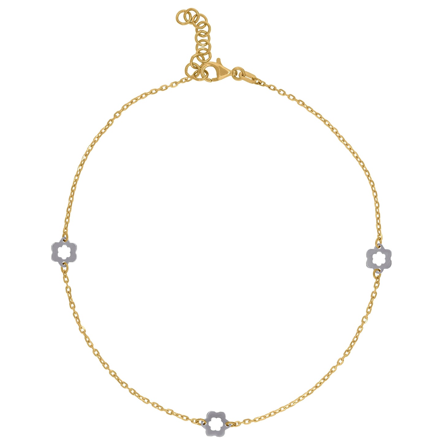 14K Two-Tone Gold Womens Polished Finish Floral Anklet