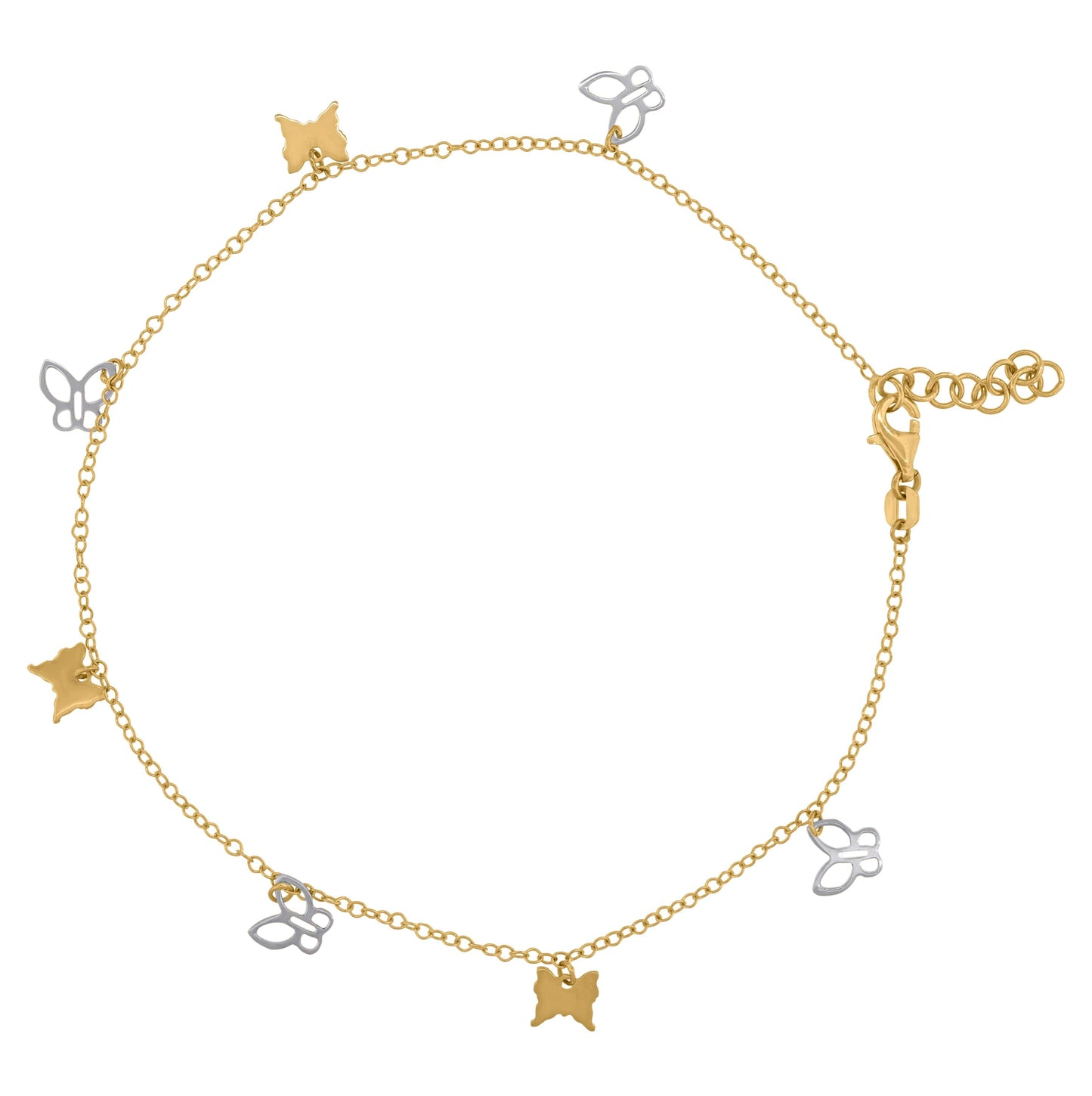 14K Two-Tone Gold Womens Polished Finish Butterfly Charm Anklet