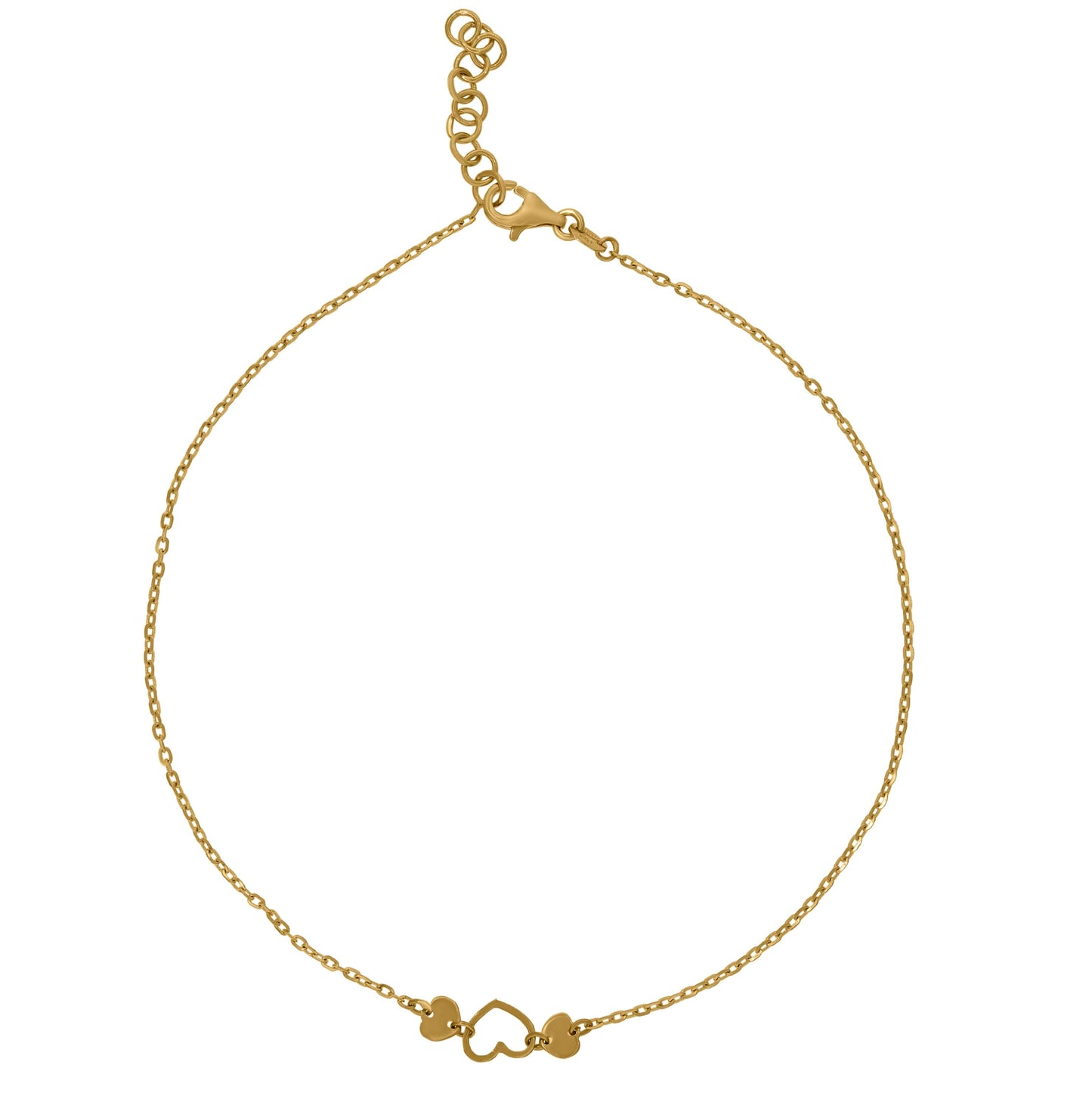 14K Yellow Gold Womens Polished Finish Heart Beaded Anklet