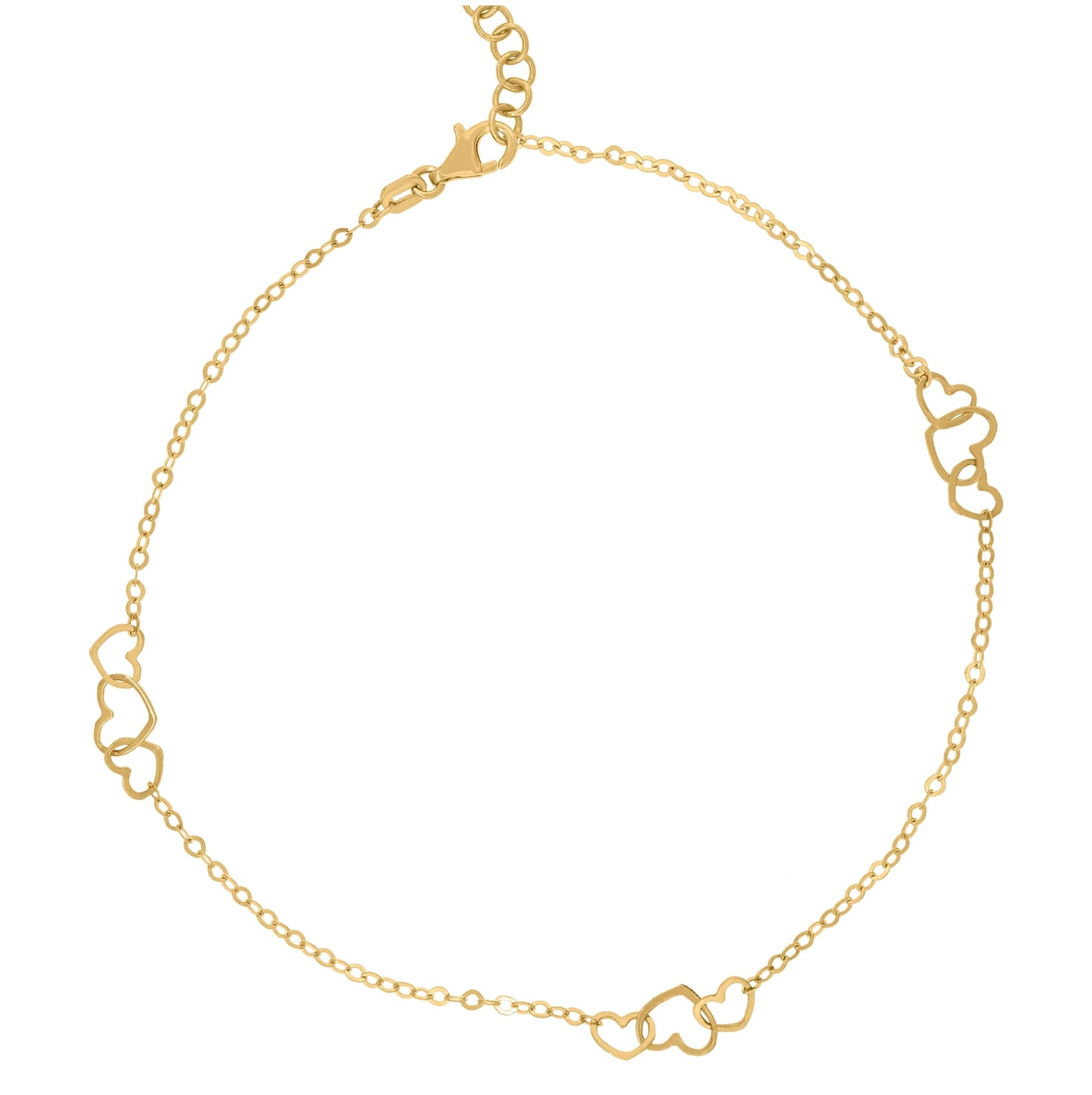 14K Yellow Gold Womens Polished Finish Heart Anklet