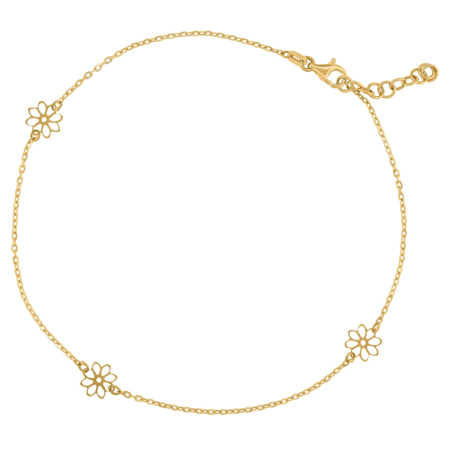 14K Yellow Gold Womens Polished Finish Flower Anklet