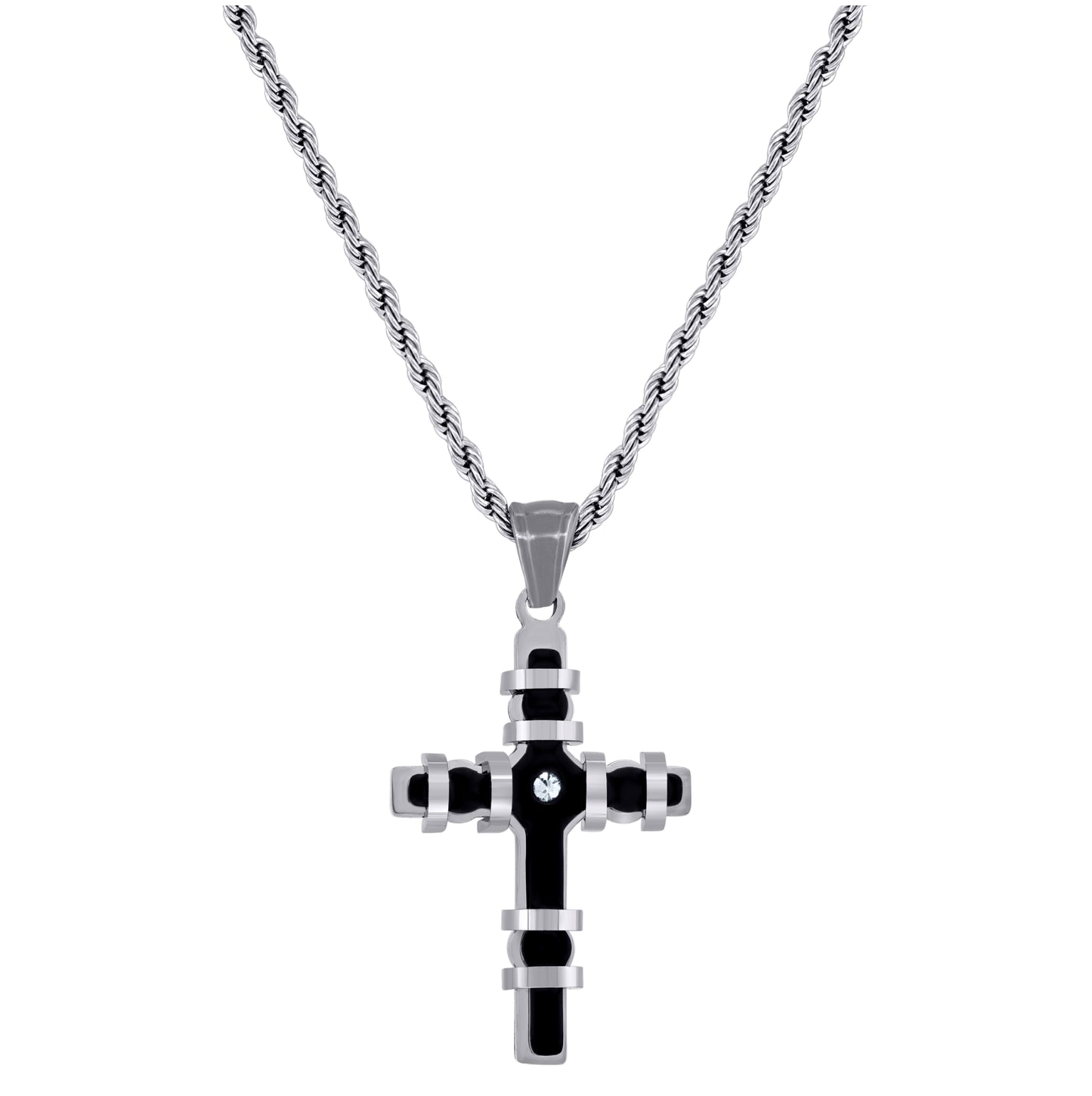 Stainless Steel Mens Black -Tone Cross Religious Charm Pendant