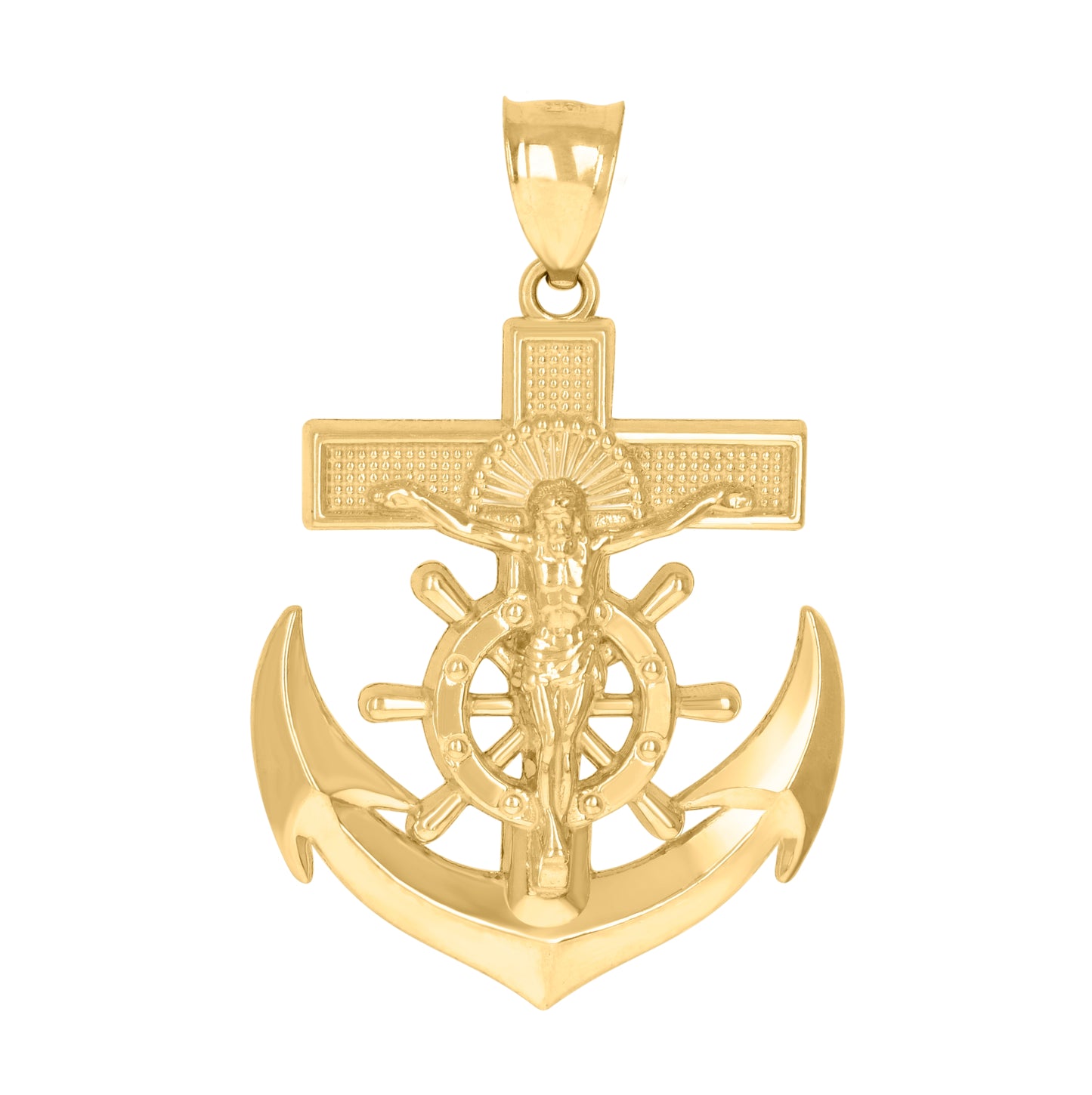 10K Yellow Gold Mens Crucifix Anchor Religious Charm Pendant