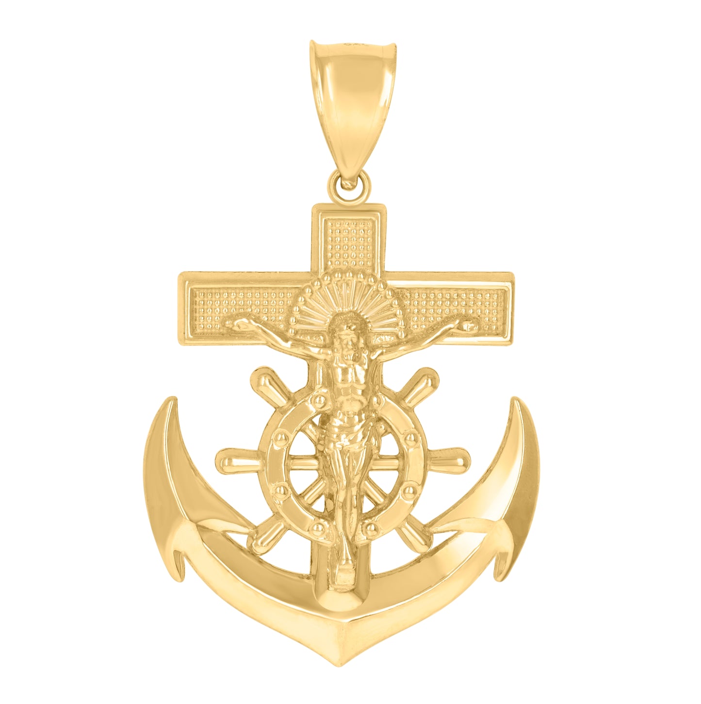 10K Yellow Gold Mens Crucifix Anchor Religious Charm Pendant