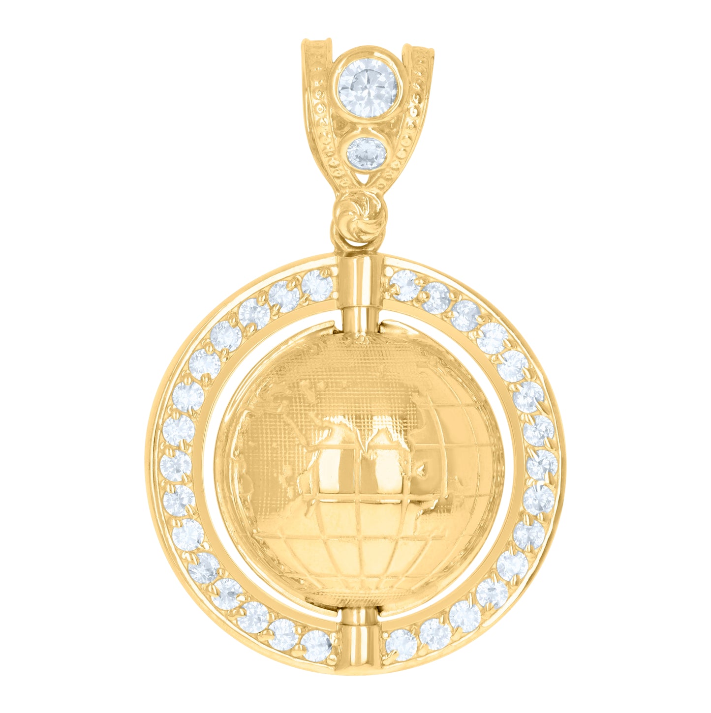 10K Yellow Gold Mens Cubic-Zirconia Globe Charm Pendant
