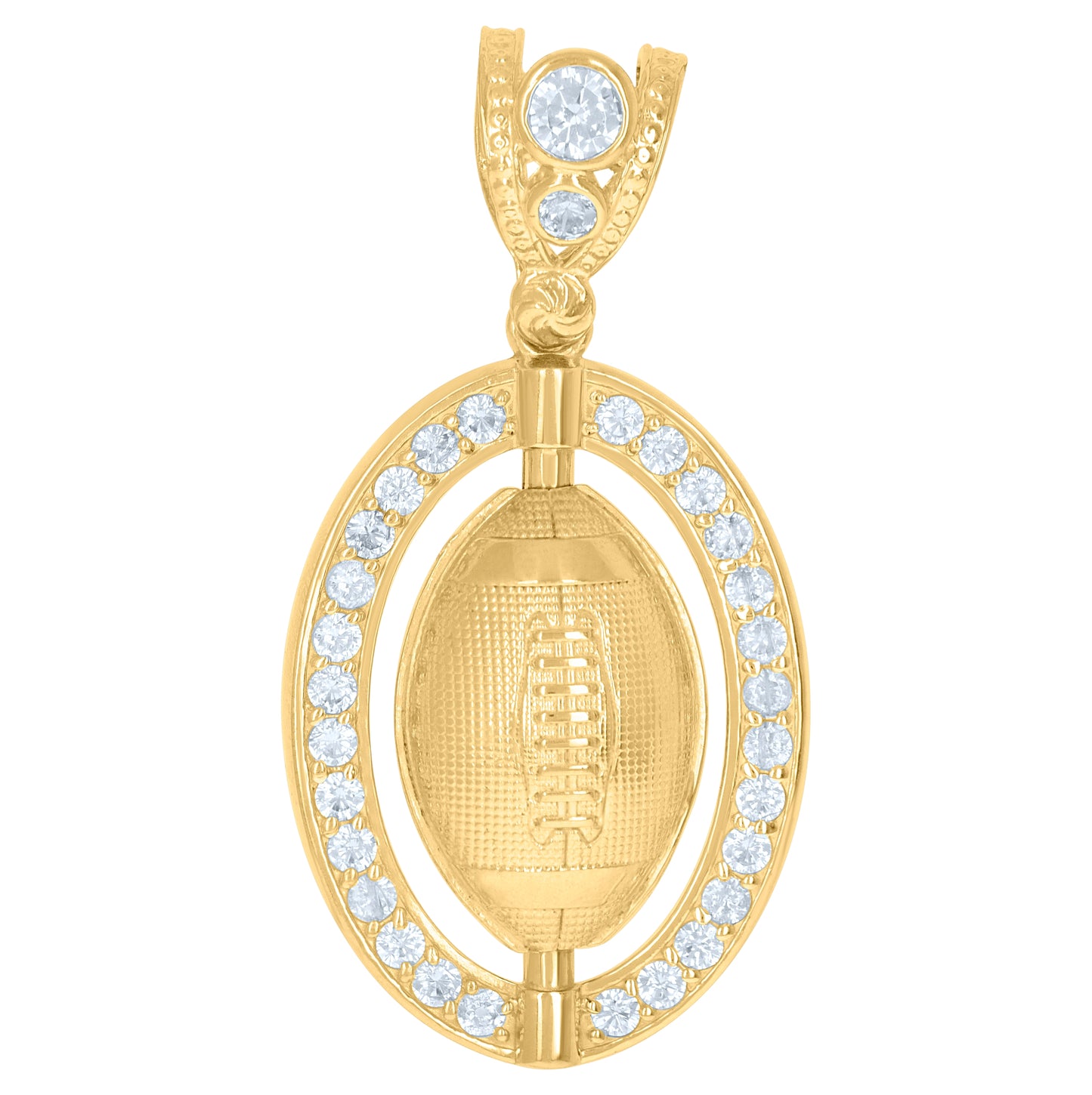 10K Yellow Gold Mens Cubic-Zirconia Football Rugby Sports Charm Pendant