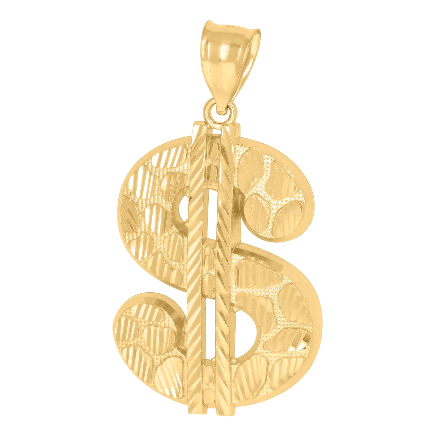 10K Yellow Gold Mens Currency Dollar Sign Nugget Charm Pendant