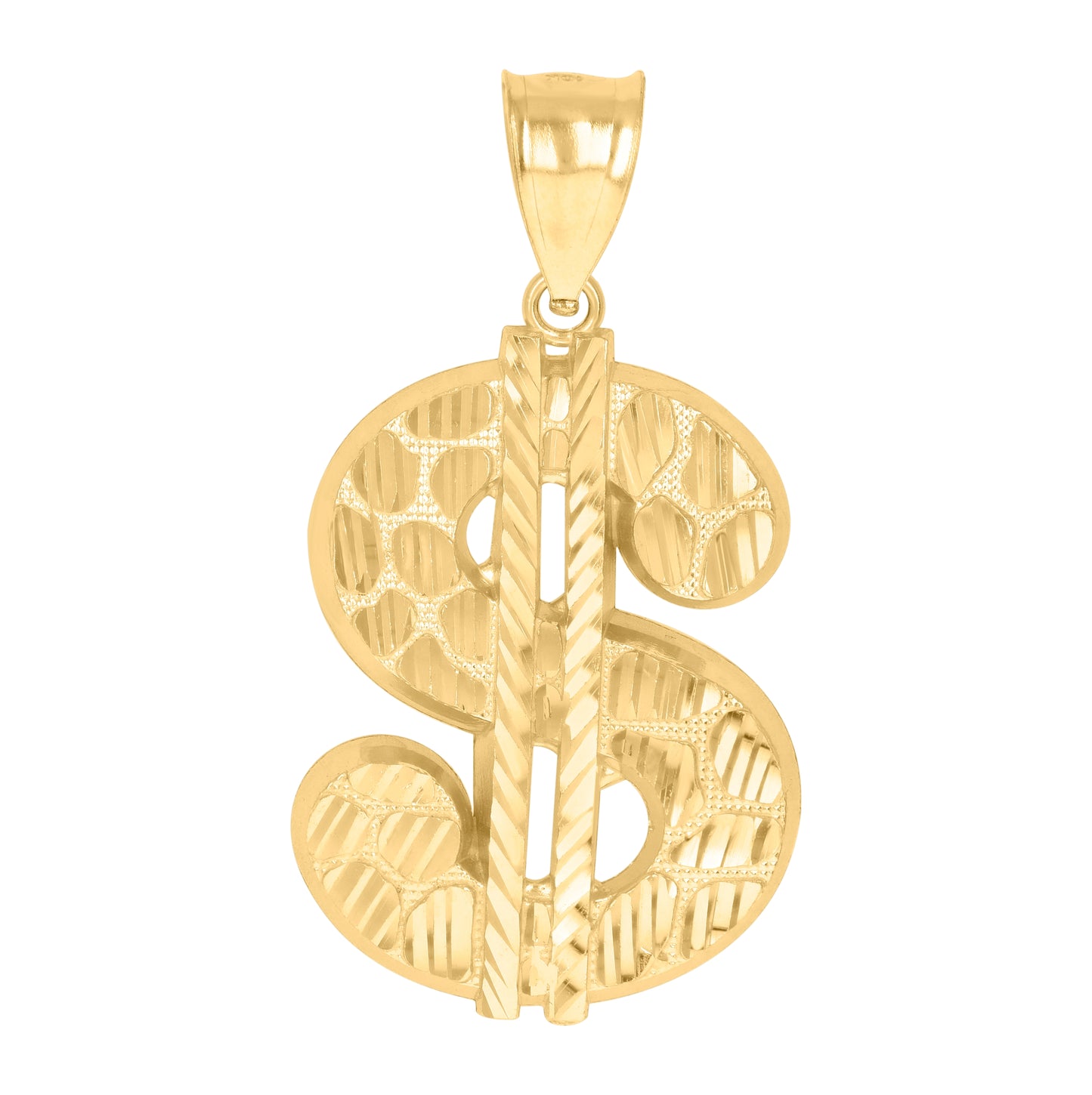 10K Yellow Gold Mens Currency Dollar Sign Nugget Charm Pendant