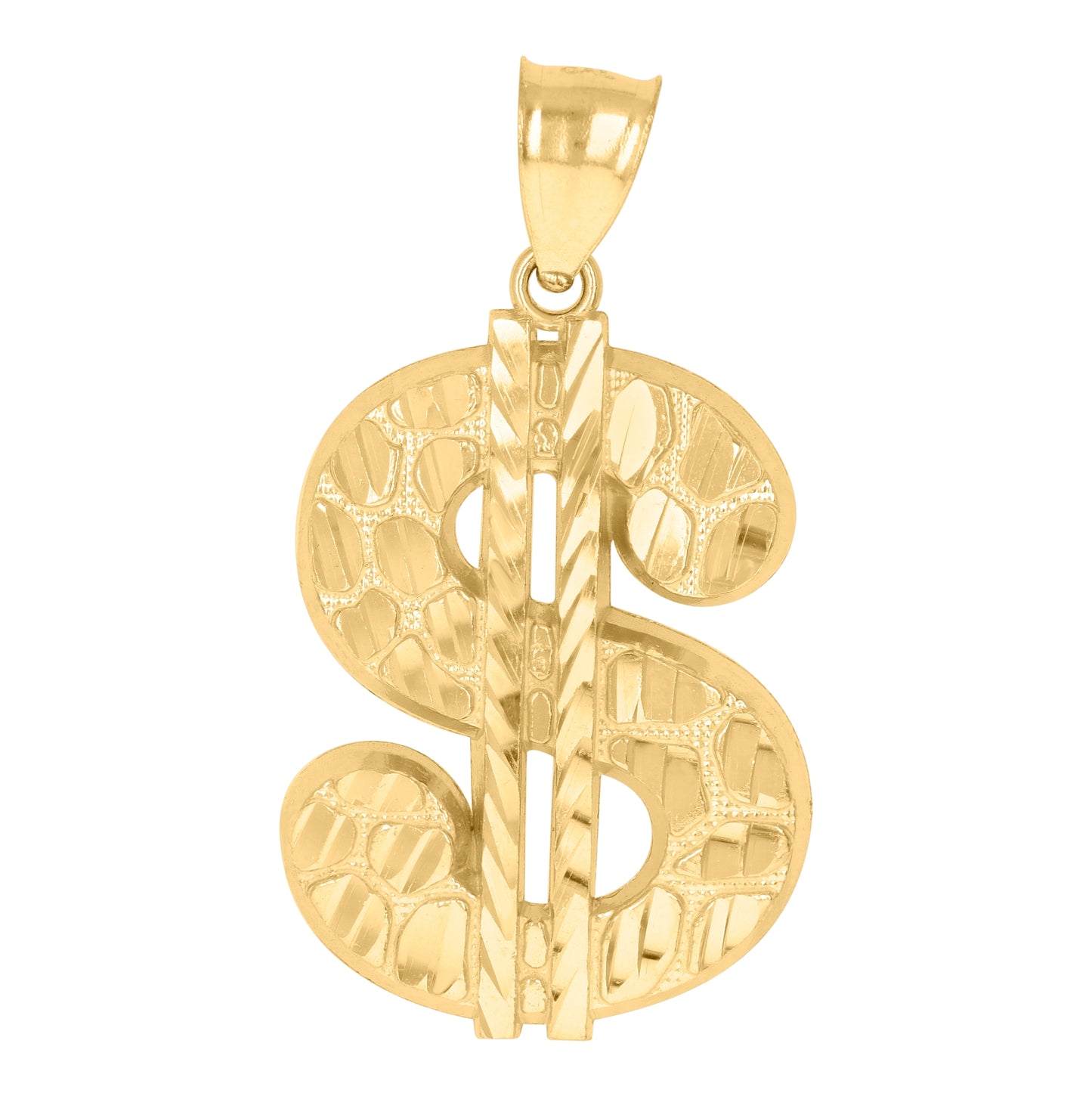 10K Yellow Gold Mens Currency Dollar Sign Nugget Charm Pendant