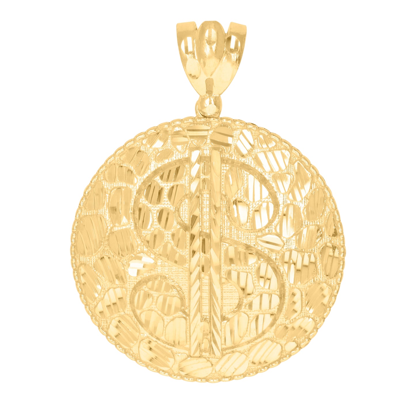 10K Yellow Gold Mens Currency Dollar Sign Nugget Charm Pendant