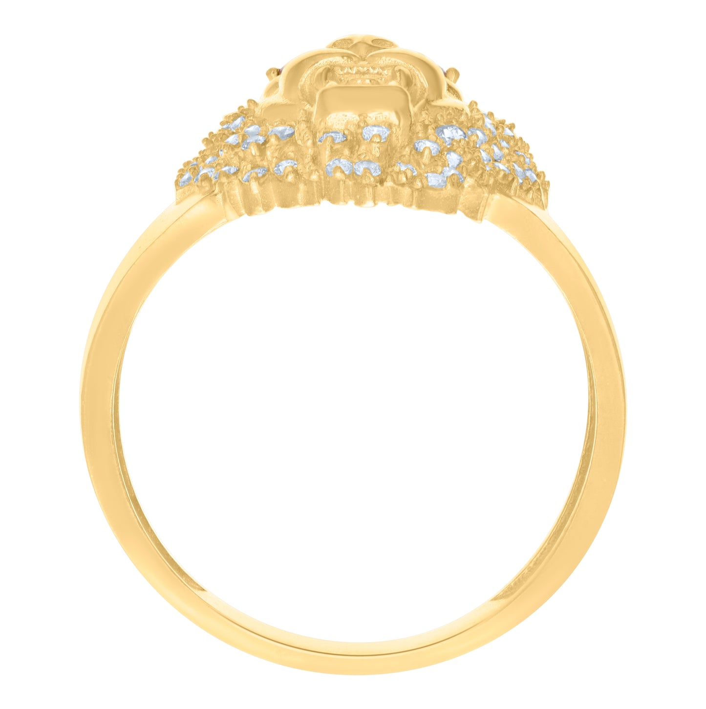 10K Yellow Gold Mens White Pink Cubic Zirconia Crowned Lion Head Ring