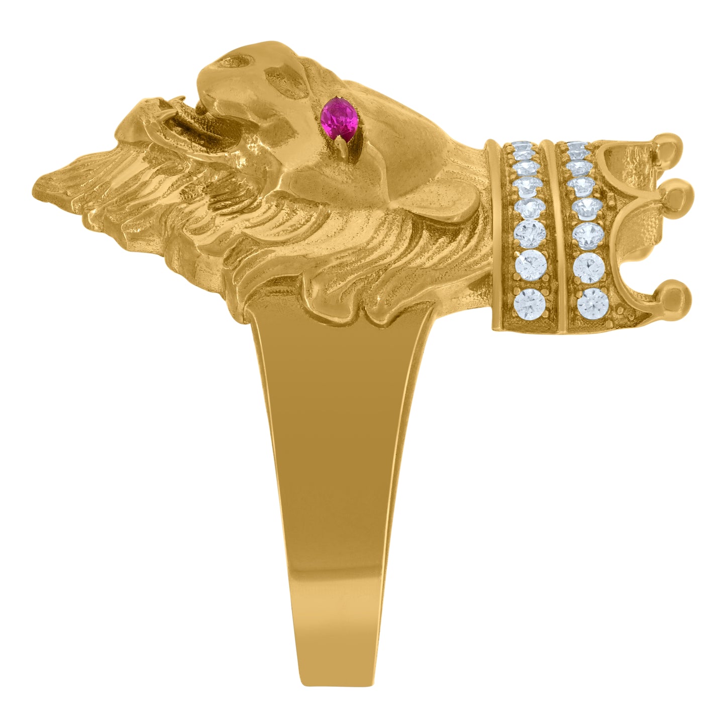 10K Yellow Gold Mens Purple White Marquise Round Cubic-Zirconia Head Leo/Lion Animal Zodiac Sign/Wildlife Ring