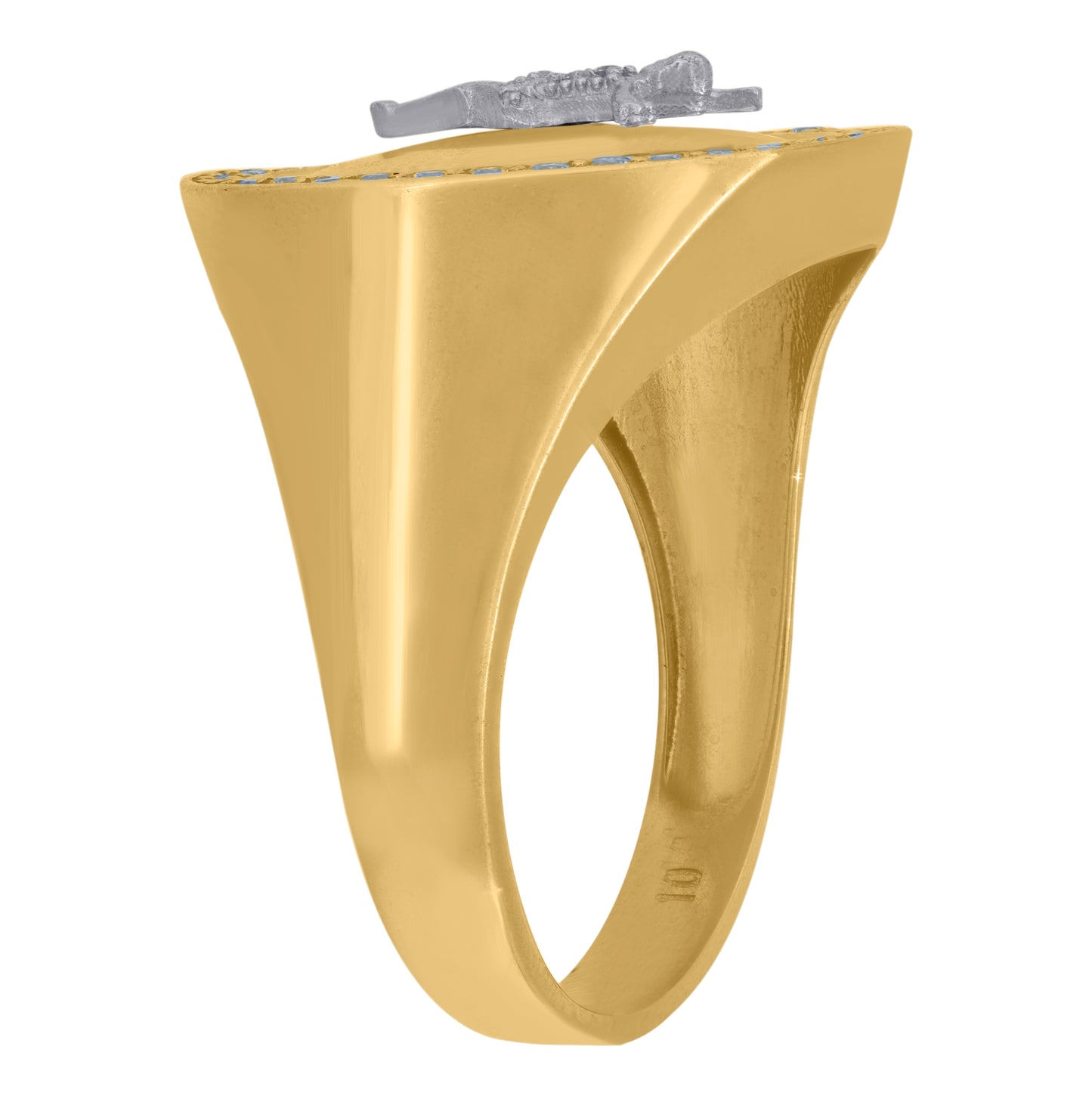 10K Two-Tone Gold Mens Cubic Zirconia Crucifix Religious Ring