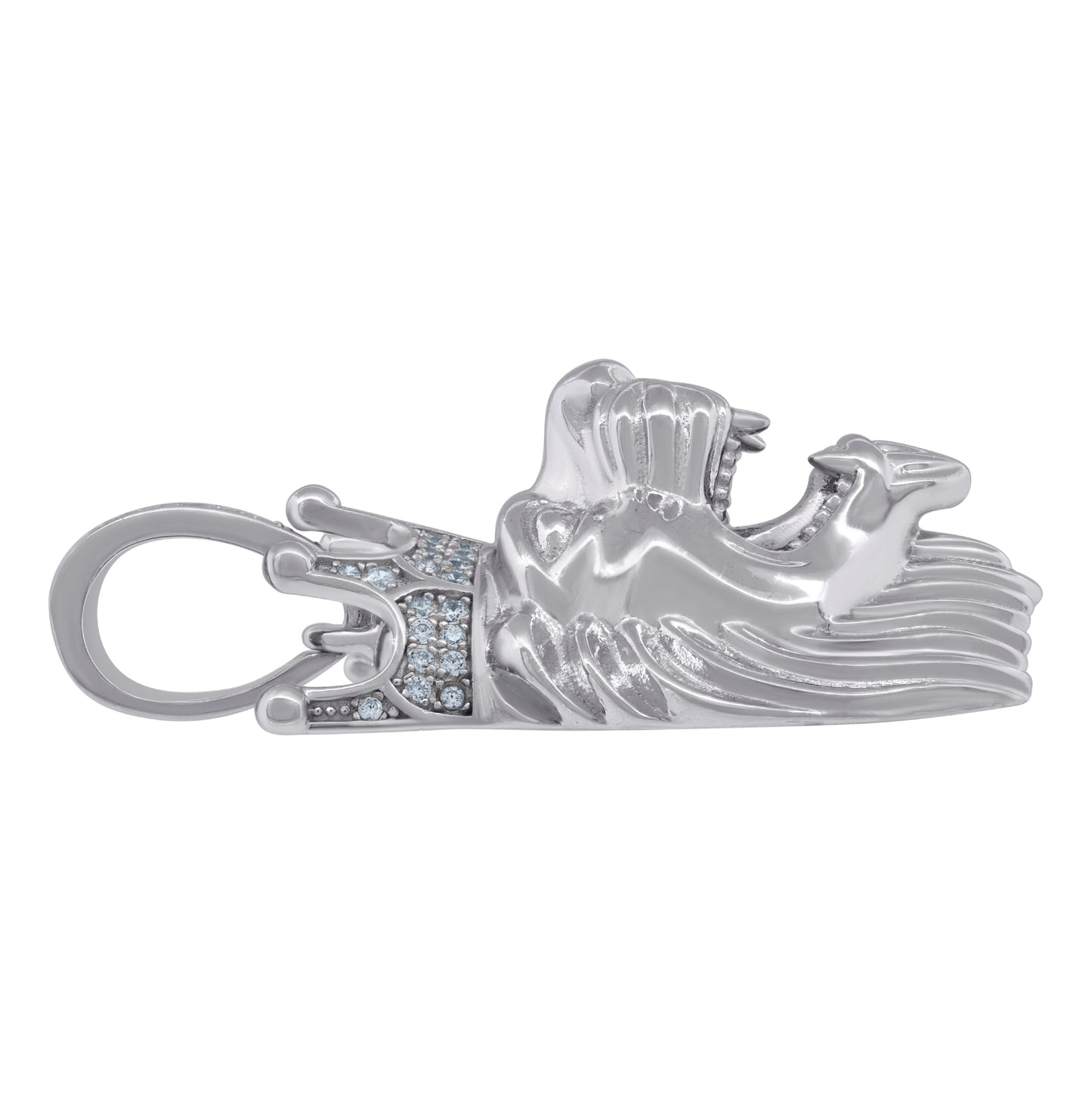 Sterling Silver Mens Cubic Zirconia Animal Lion Charm Pendant