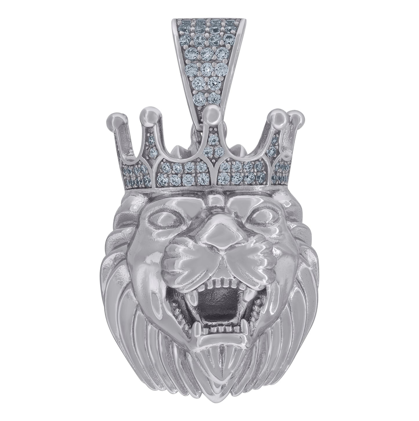 Sterling Silver Mens Cubic Zirconia Animal Lion Charm Pendant