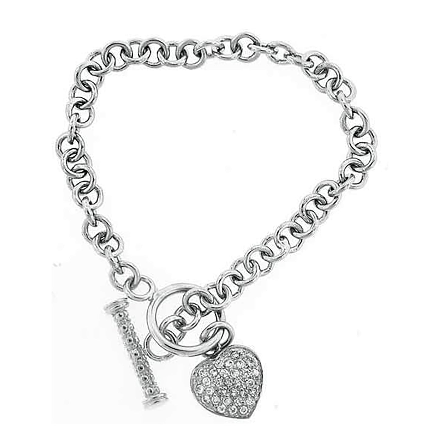 Sterling Silver Womens Cubic Zirconia Fancy Link Heart Bracelet