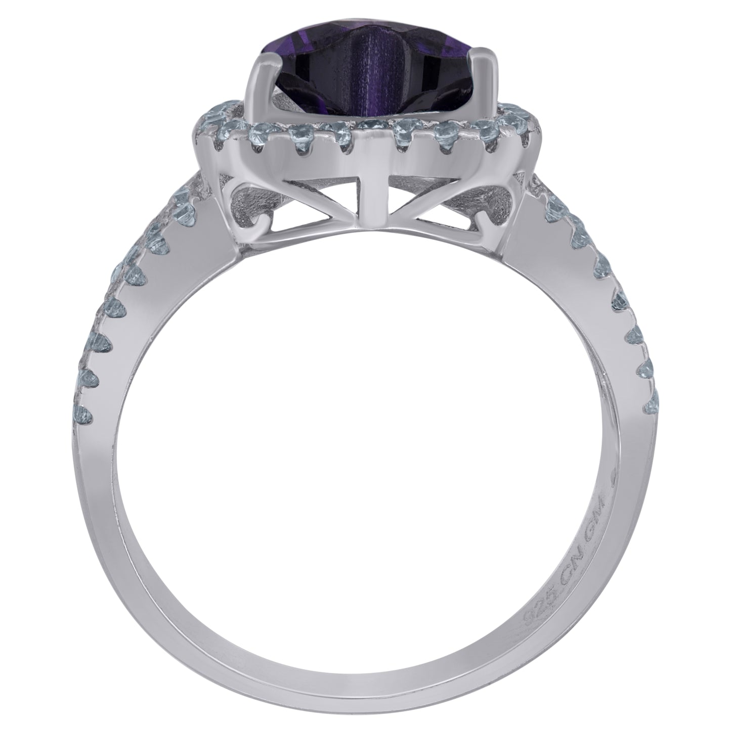 Sterling Silver Womens Purple Cubic Zirconia Heart Ring Size 7