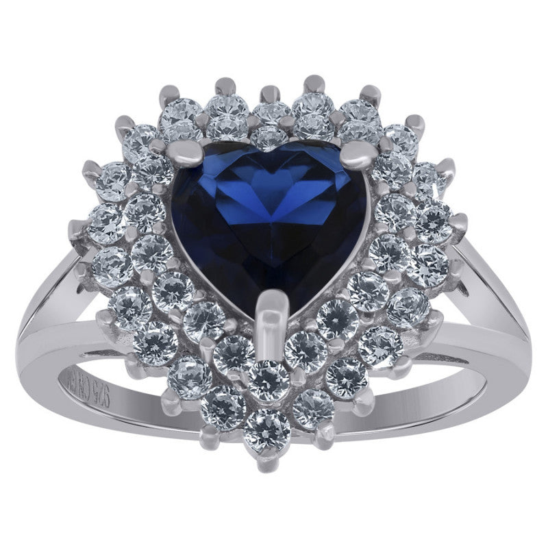 Sterling Silver Womens Cubic Zirconia Heart Bridal Anniversary Engagement Wedding Ring