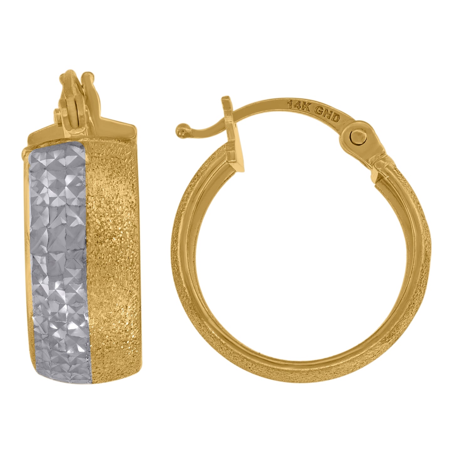 14K Two-Tone Gold Womens Diamond-Cut Textured Hoop 16Mm Earrings