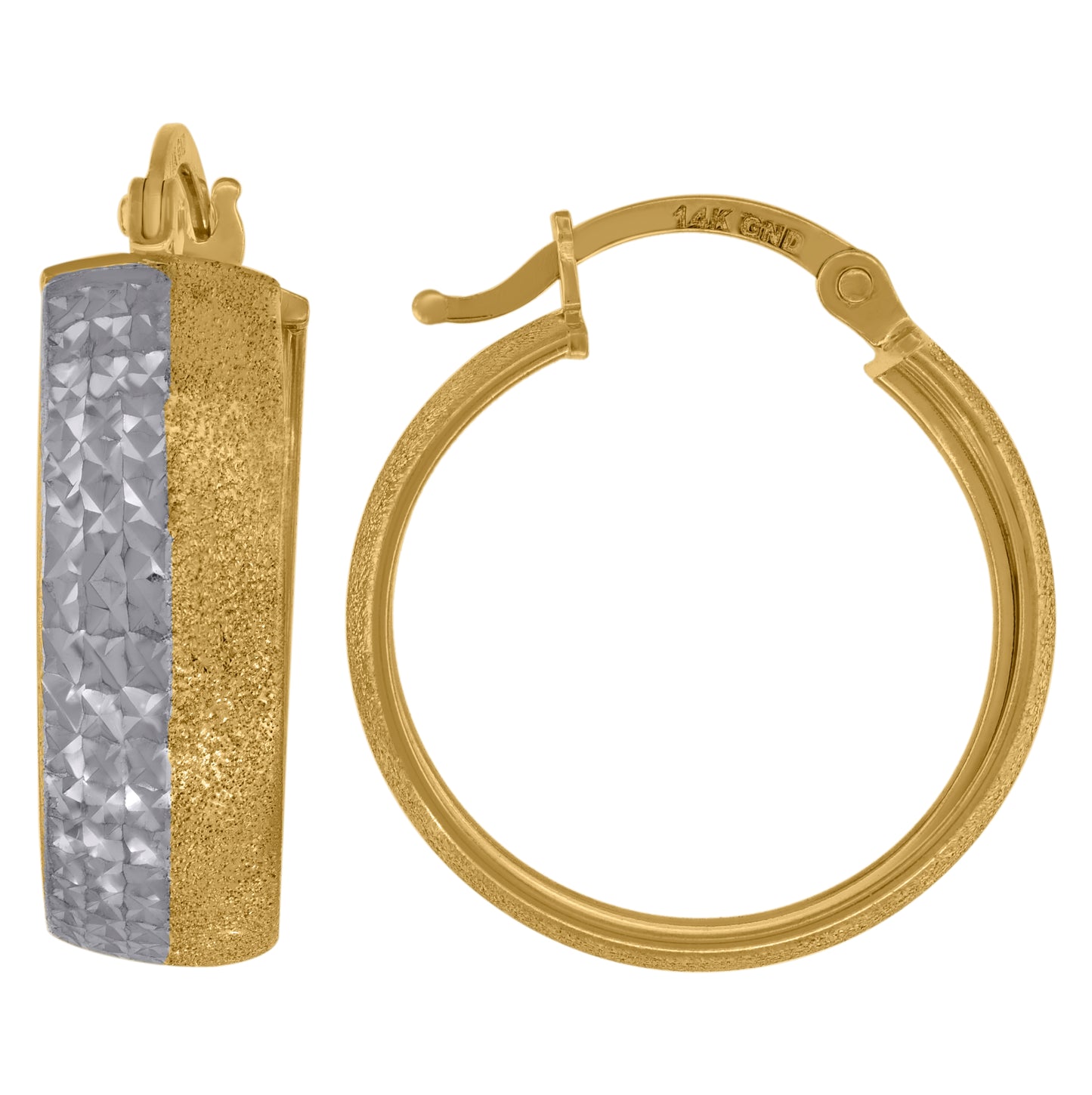 14K Two-Tone Gold Womens Diamond-Cut Textured Hoop 20Mm Earrings