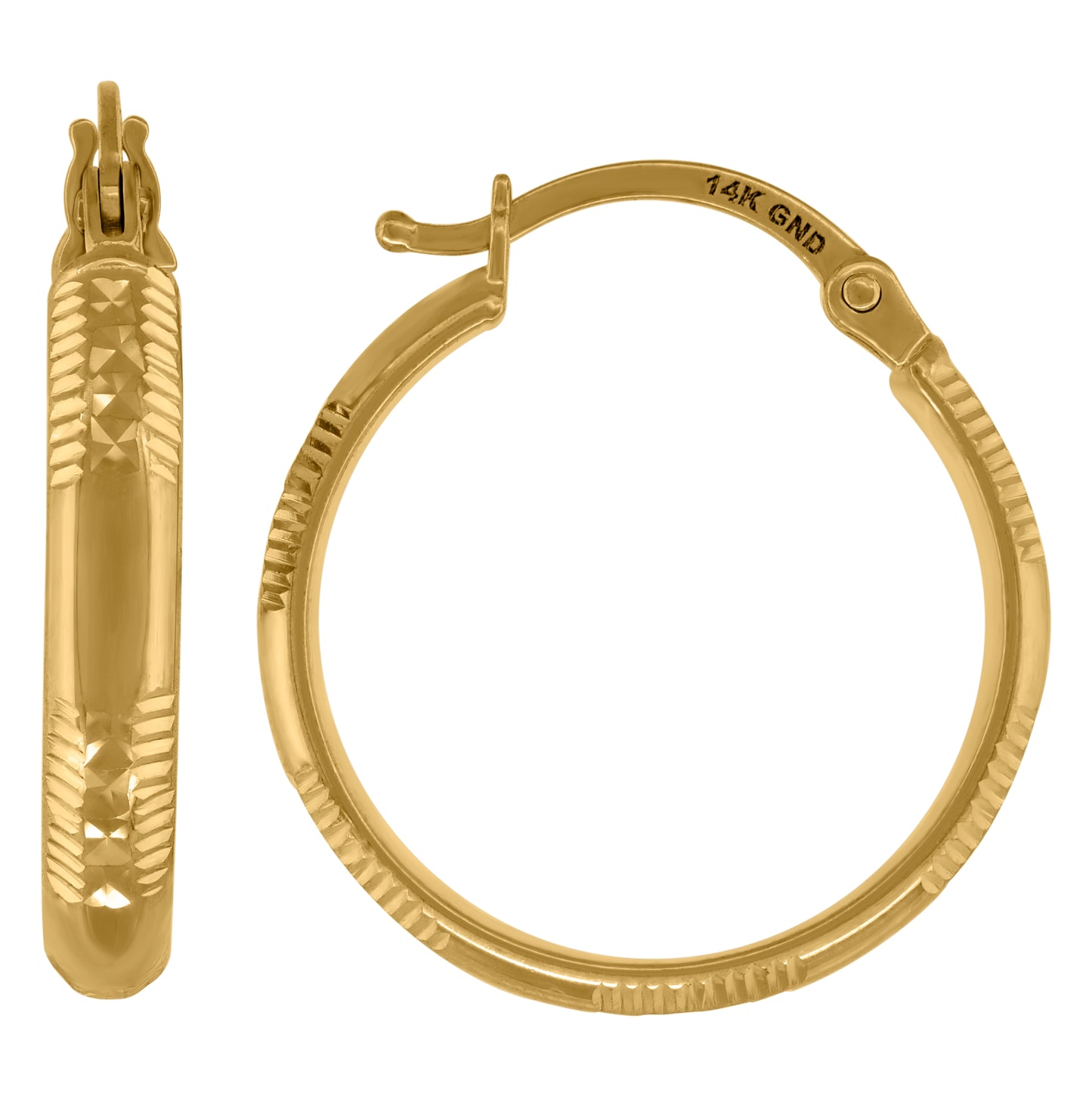 14K Yellow Gold Womens Textured Huggie Hoop 20Mm Earrings