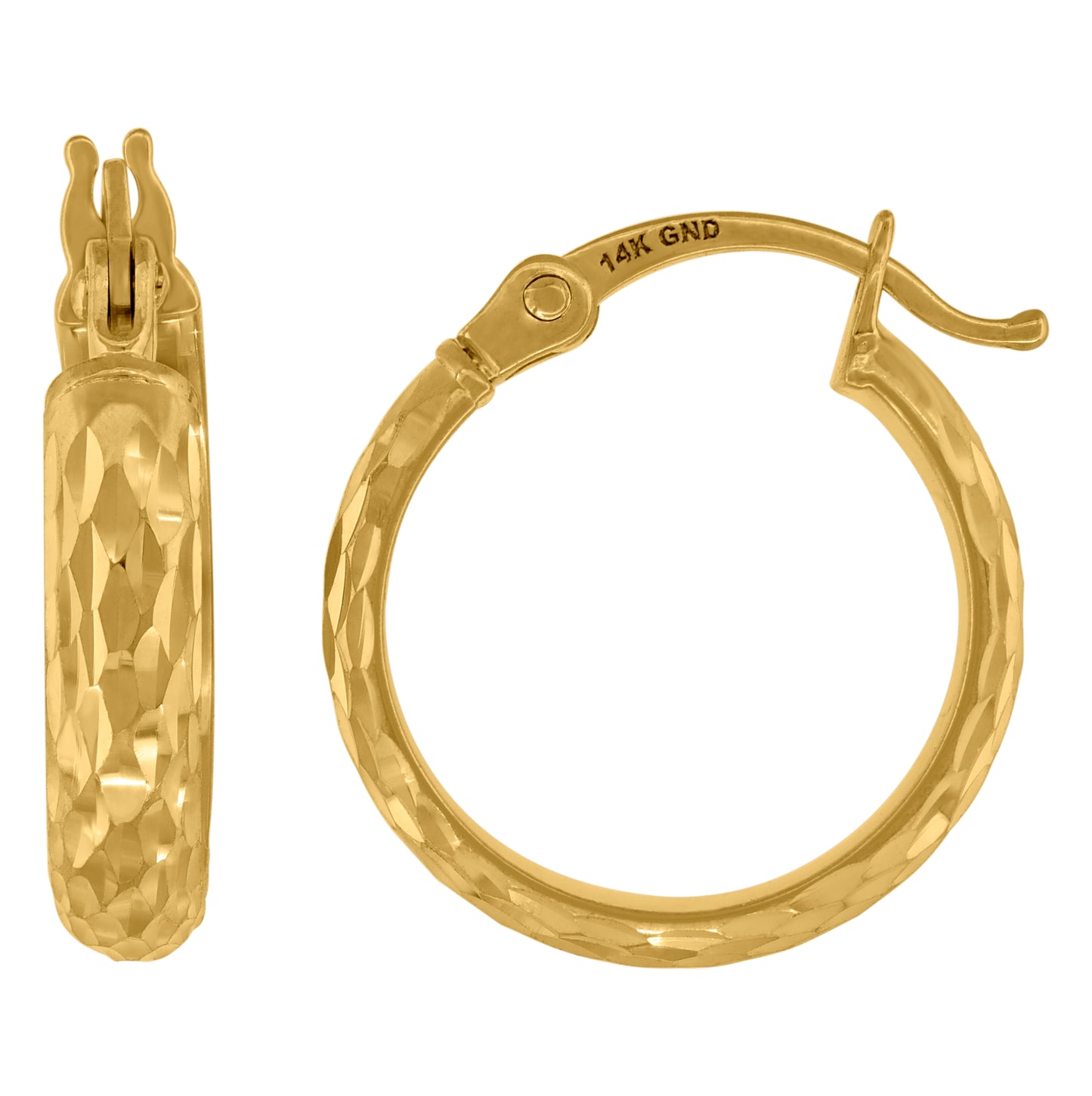 14K Yellow Gold Womens Diamond-Cut Huggie Hoop 15Mm Earrings
