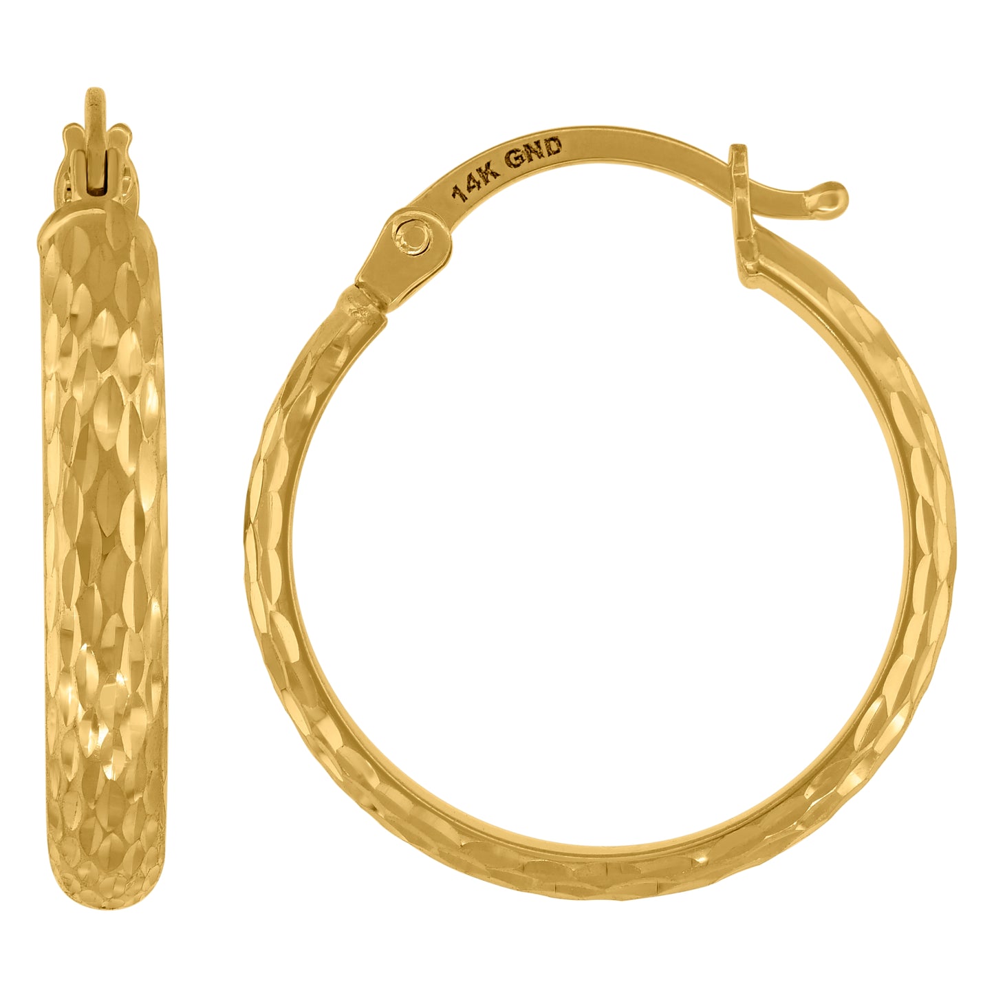 14K Yellow Gold Womens Diamond-Cut Huggie Hoop 20Mm Earrings