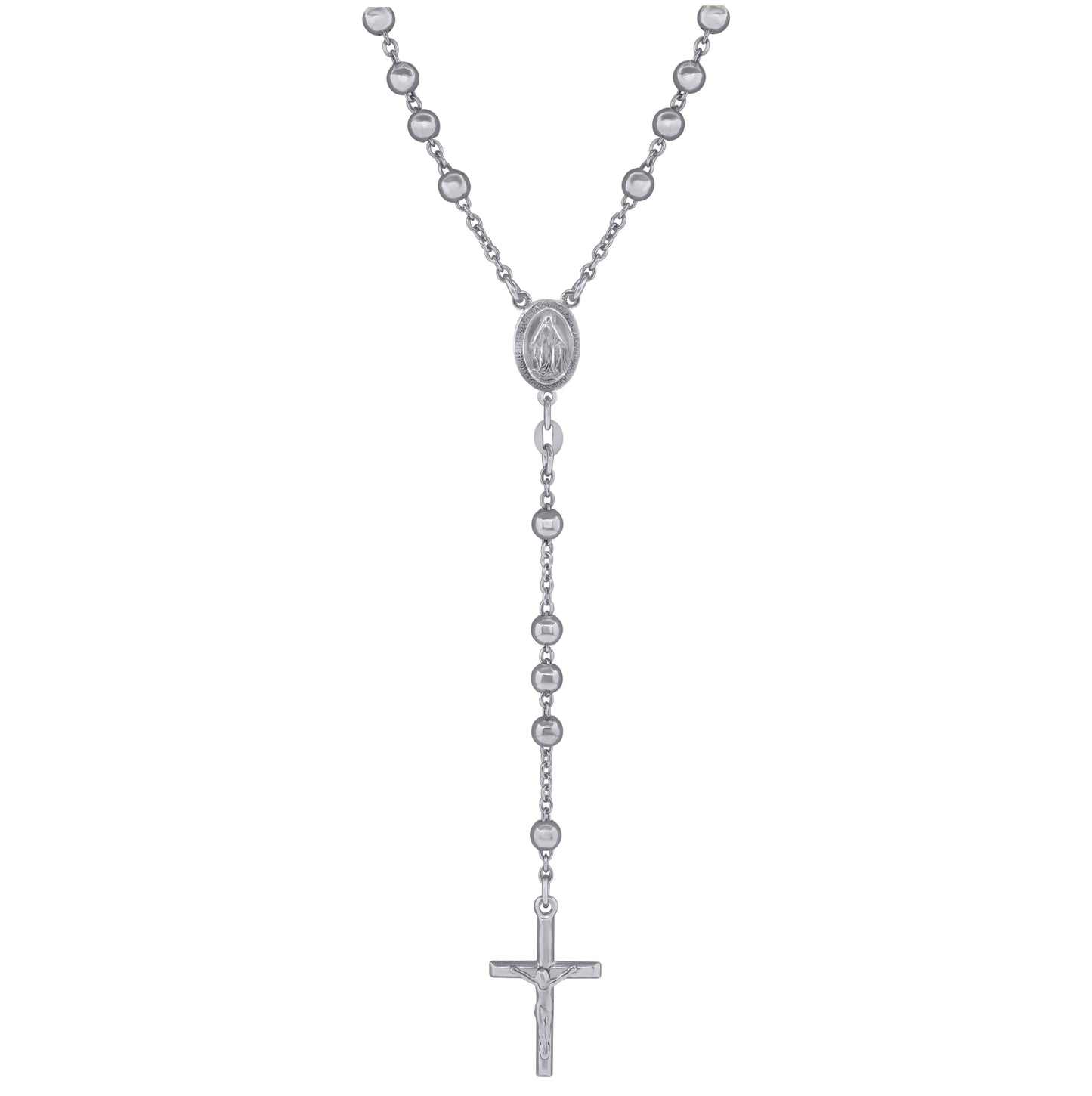 Sterling Silver Or Yellow-Tone Or Rhodium Plated Unisex Rosary Necklace