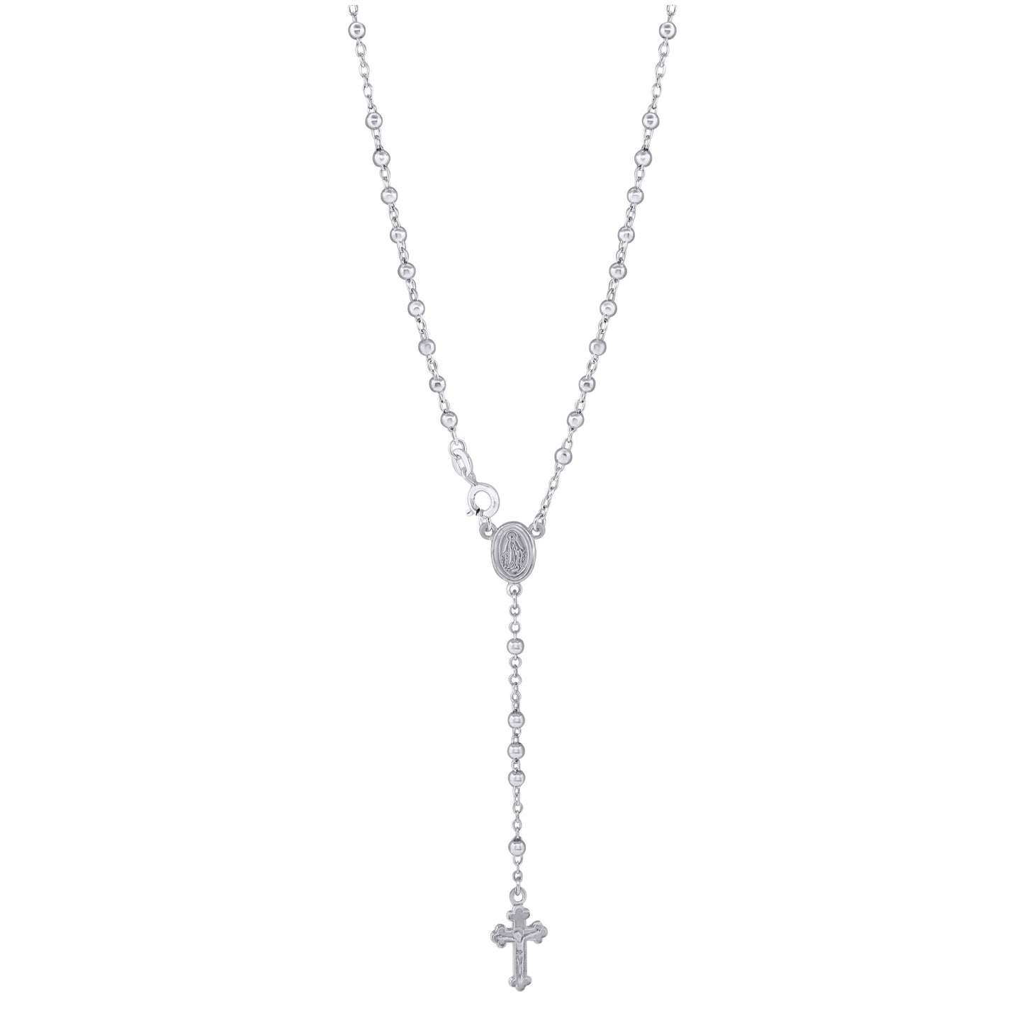 Sterling Silver Or Yellow-Tone Or Rhodium Plated Unisex Rosary Necklace